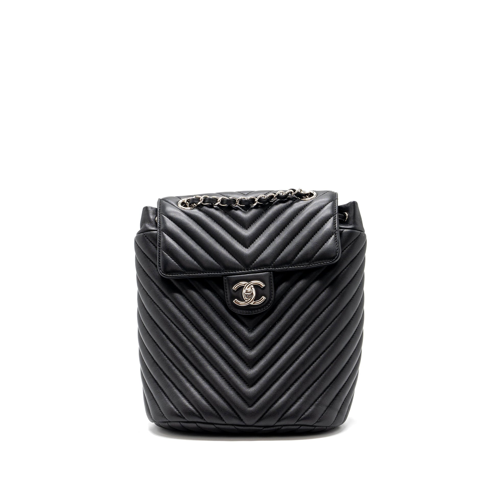 Chanel Urban Spirit Backpack Chevron Calfskin SHW Black Small