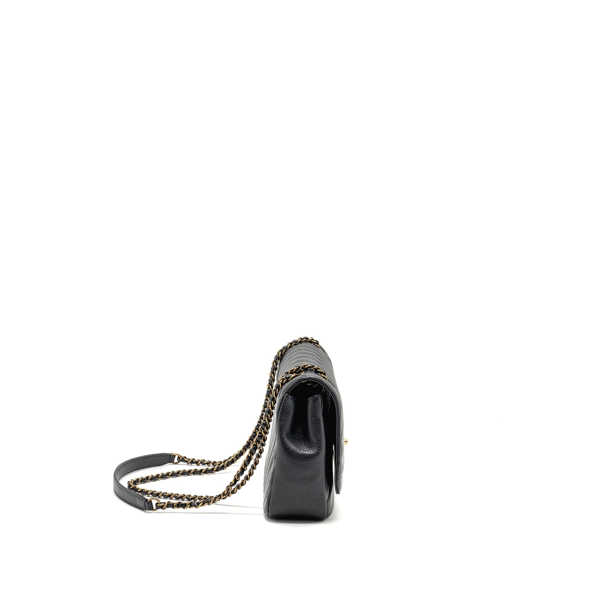 Chanel Diagnoal Flap Shiny Goatskin GHW Black Small Shoulder Bag