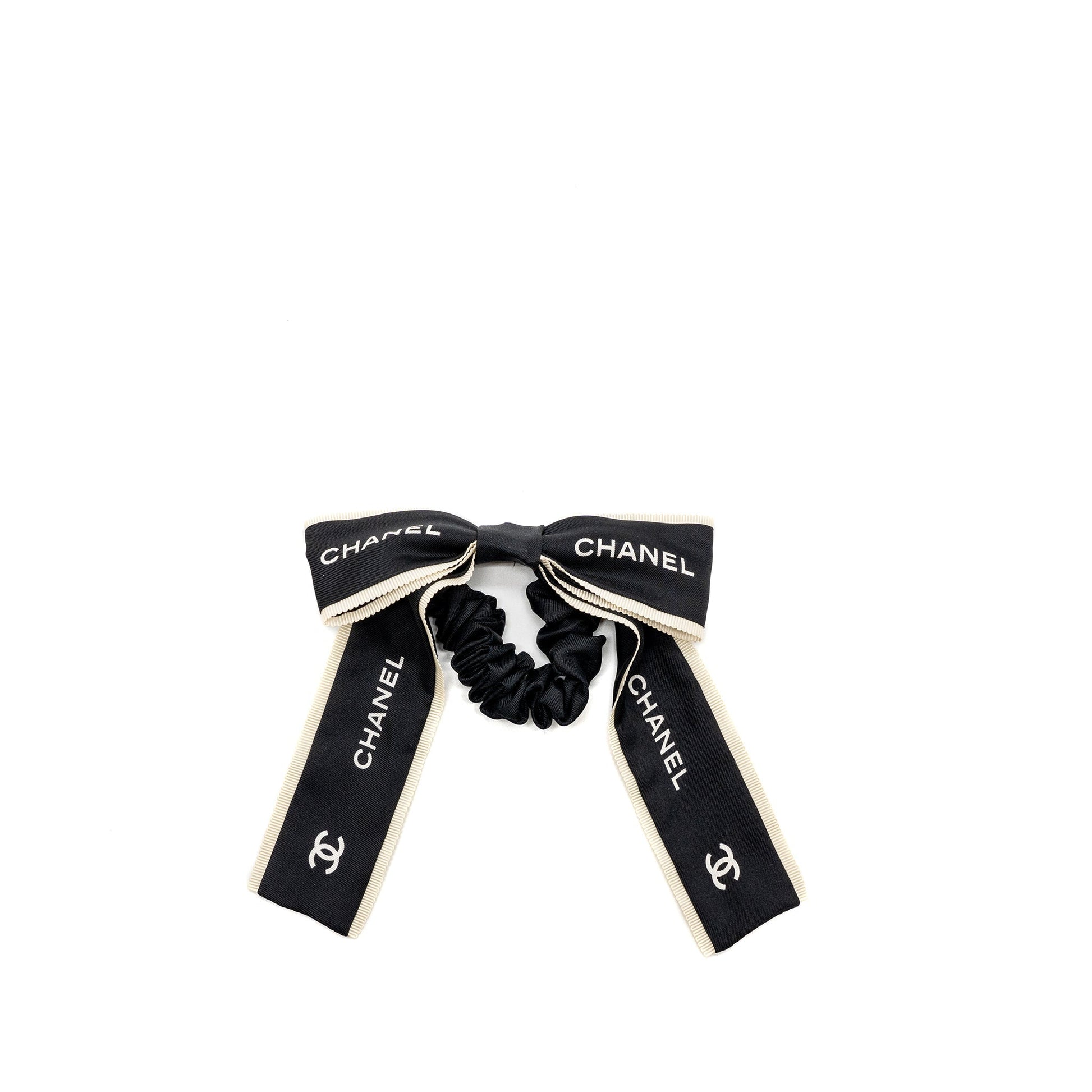 Chanel Hair Tie silk twill Black White Handbag