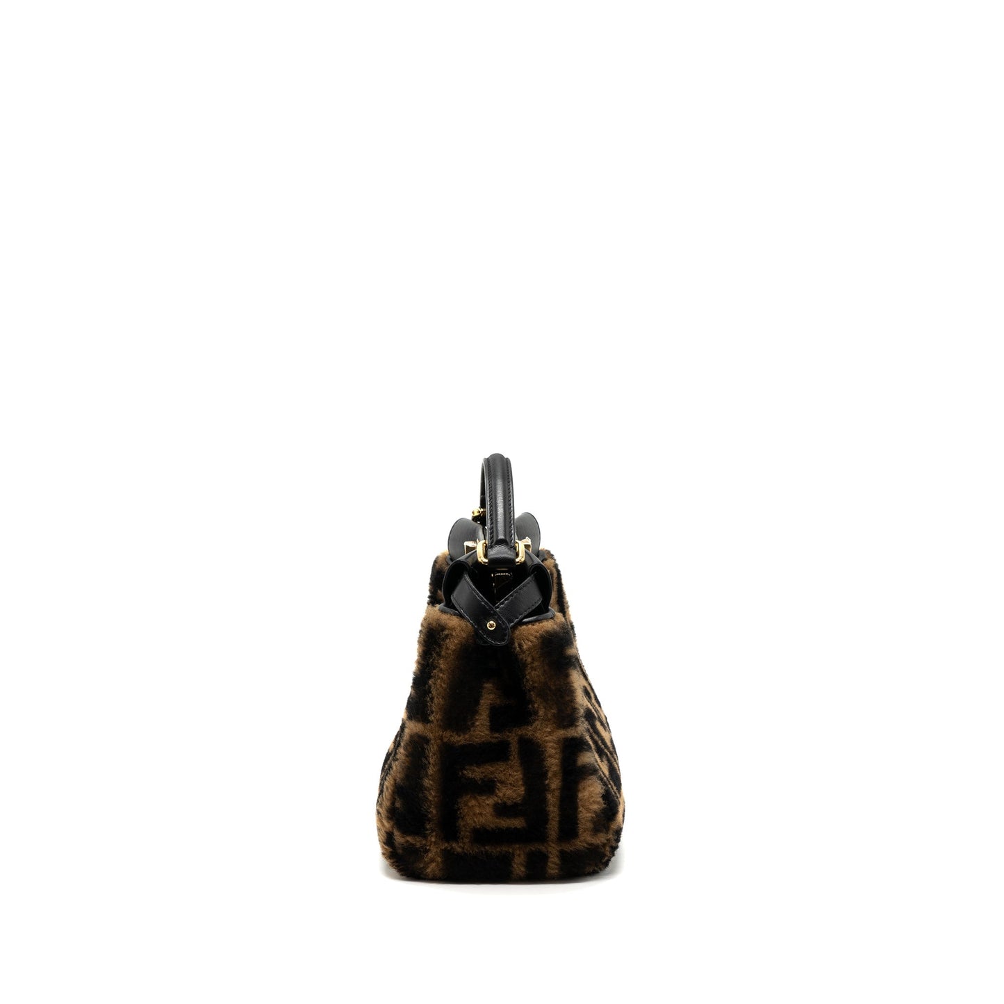 Fendi Peekaboo Shearling Handbag Black Brown Mini Travel Bag