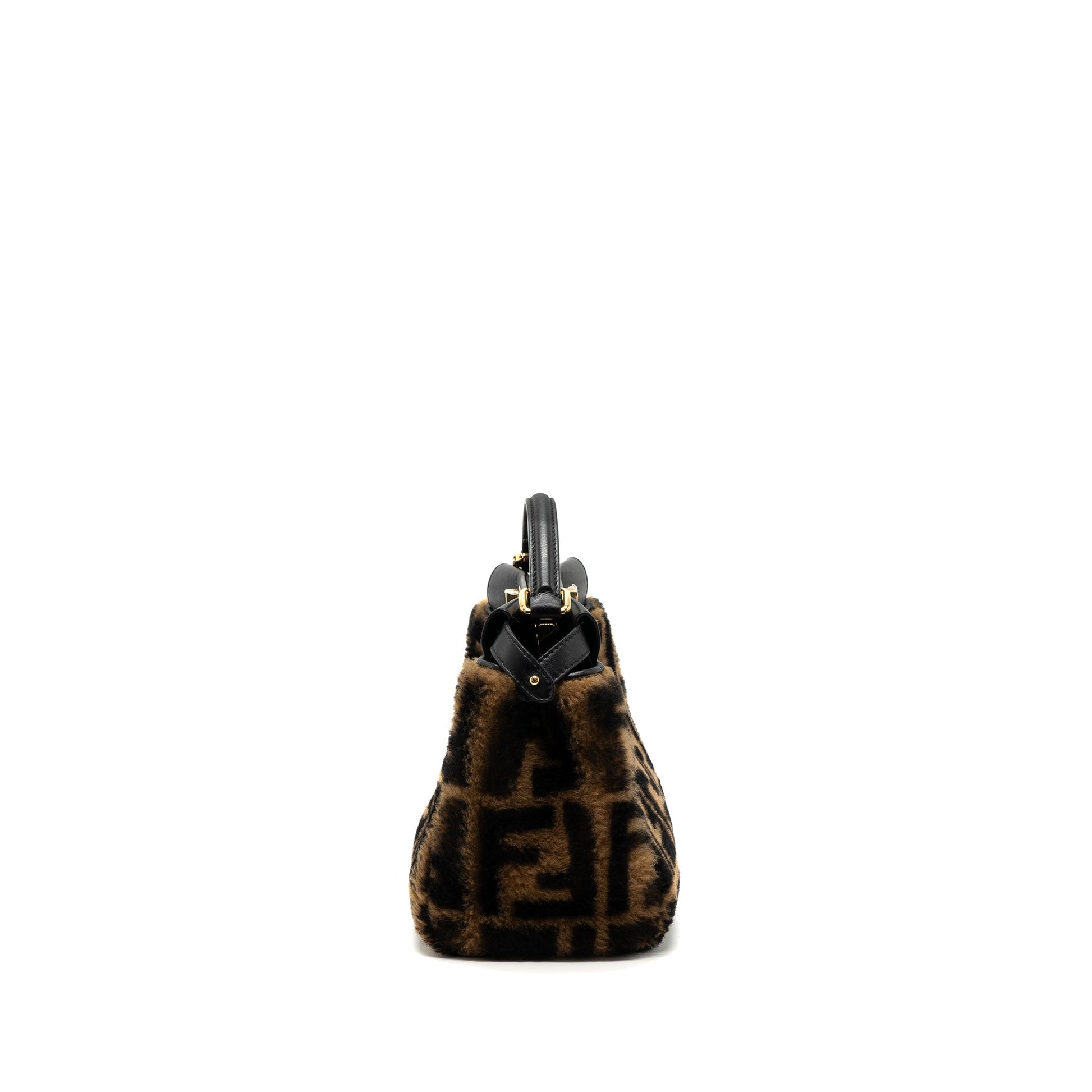 Fendi Peekaboo Shearling Handbag Black Brown Mini Travel Bag