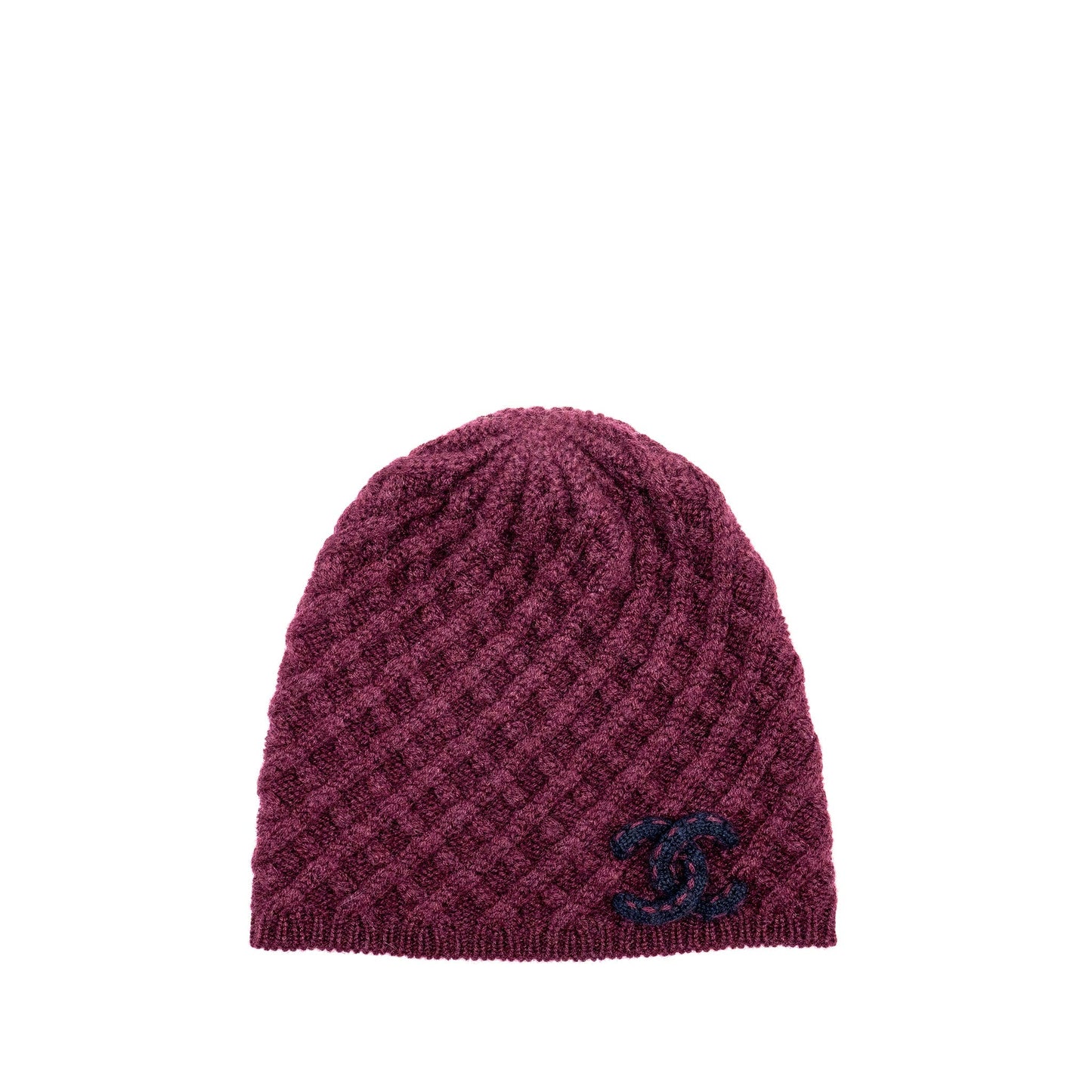 Chanel beanie hat cashmere burgundy navy
