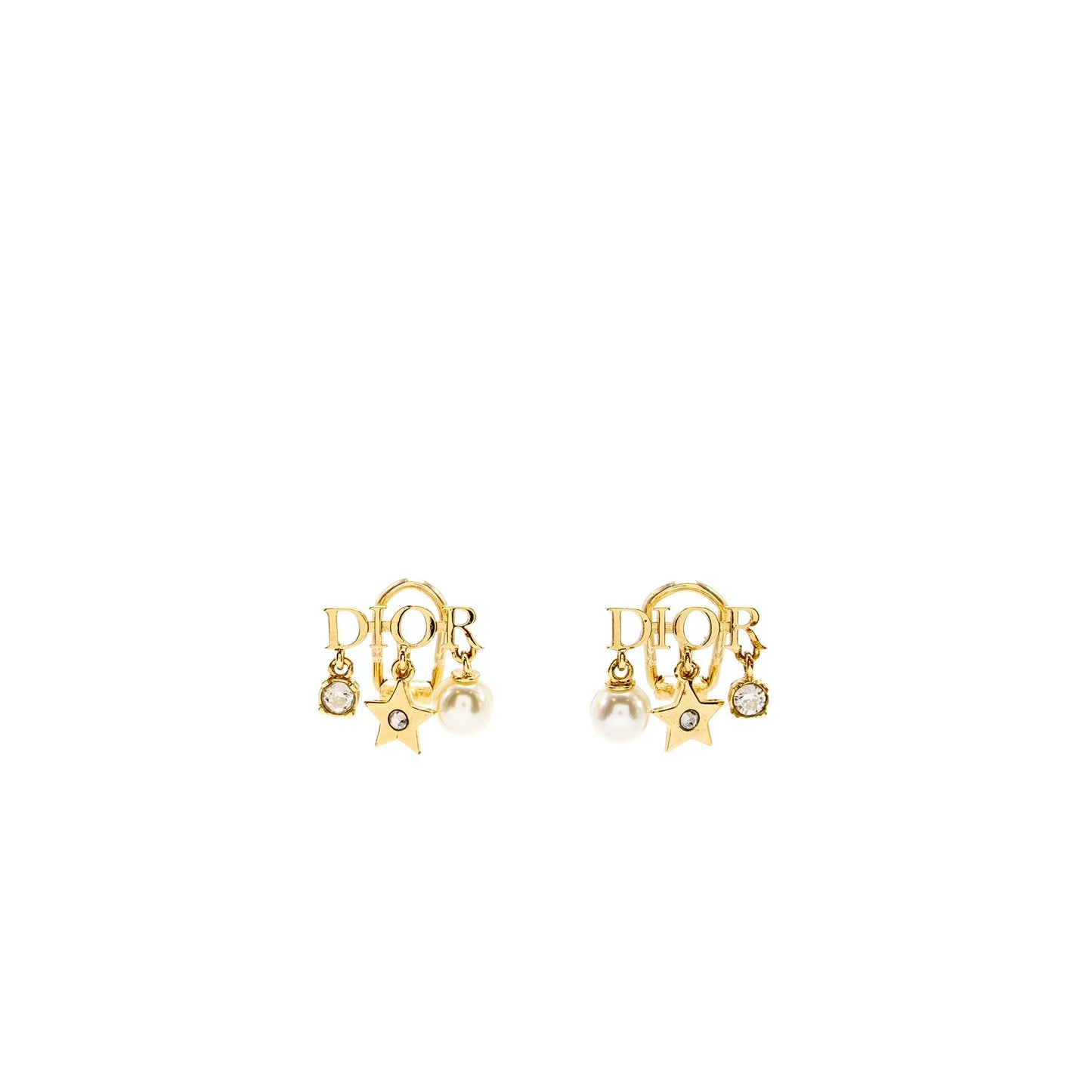 Dior Ear Clips Pearl Tone Handbag Gold Logo Travel Bag