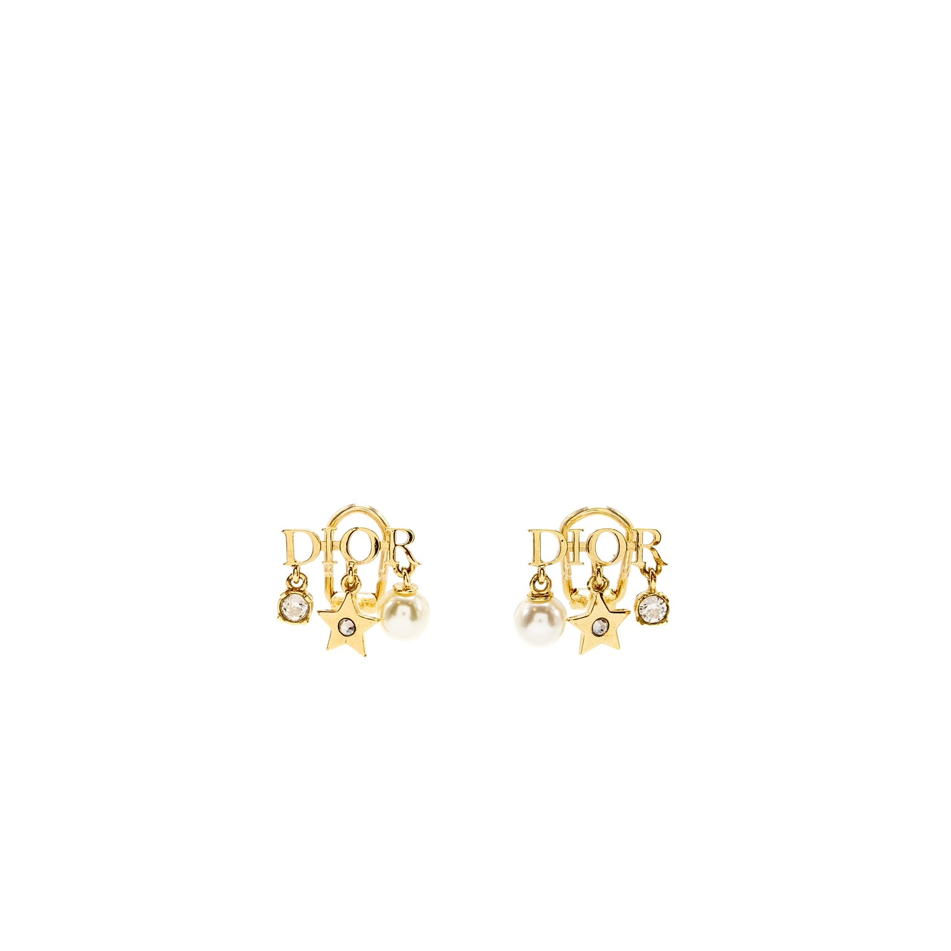 Dior Ear Clips Pearl Tone Handbag Gold Logo Travel Bag