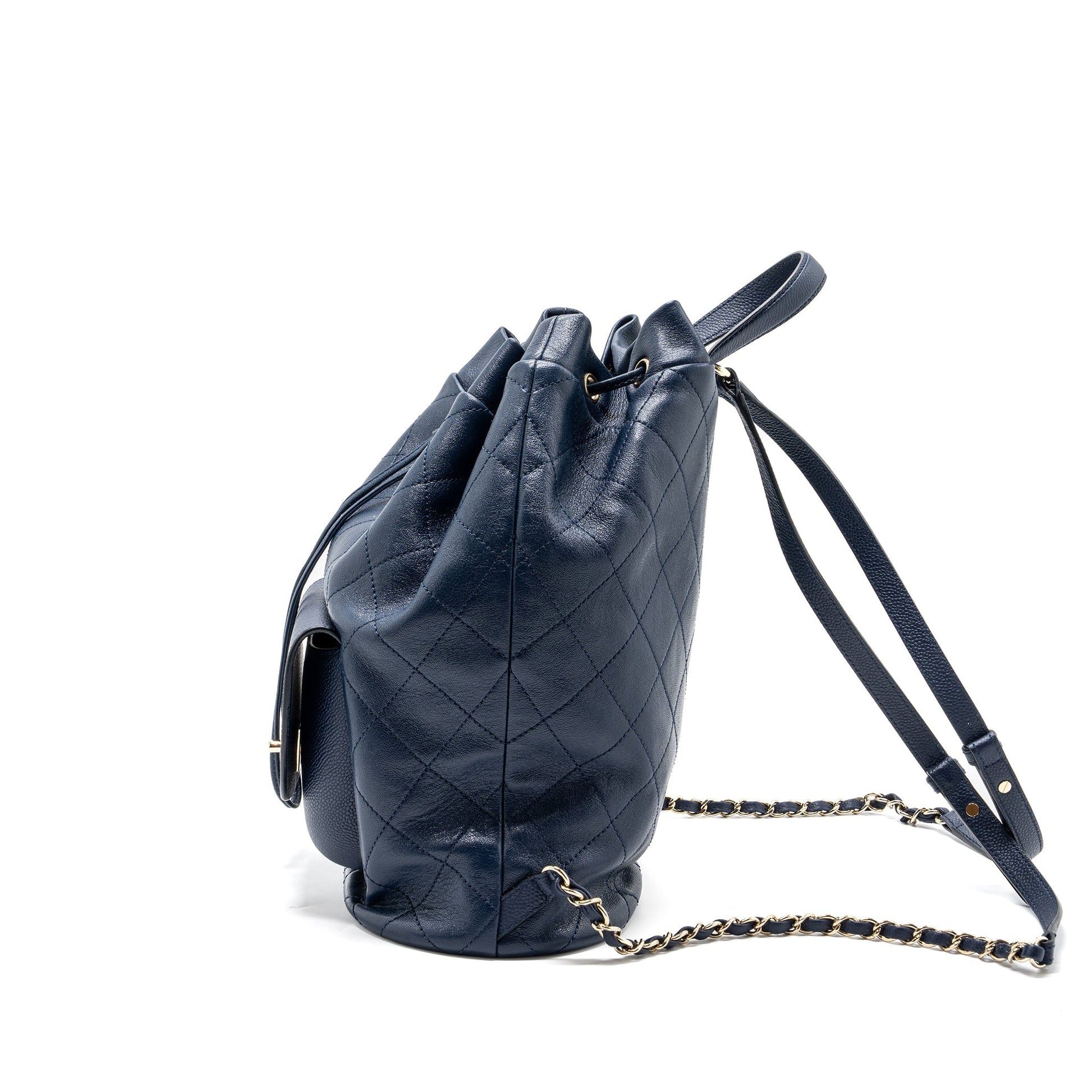 Chanel Drawstring Backpack Lambskin Grained Calfskin Dark Blue Jewelry