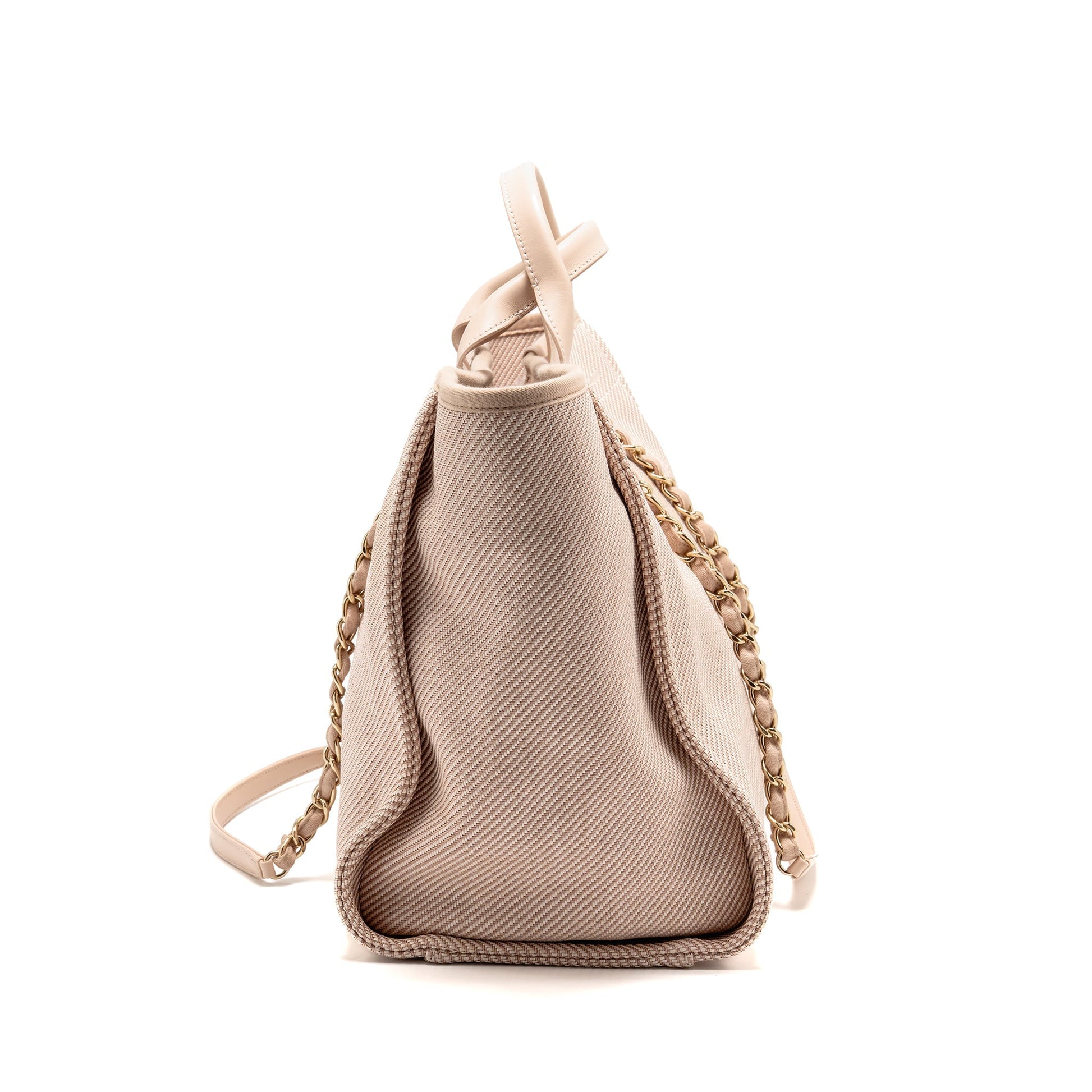 Chanel Deauville Shopping Calfskin Light LGHW White Pink Canvas Tote Bag