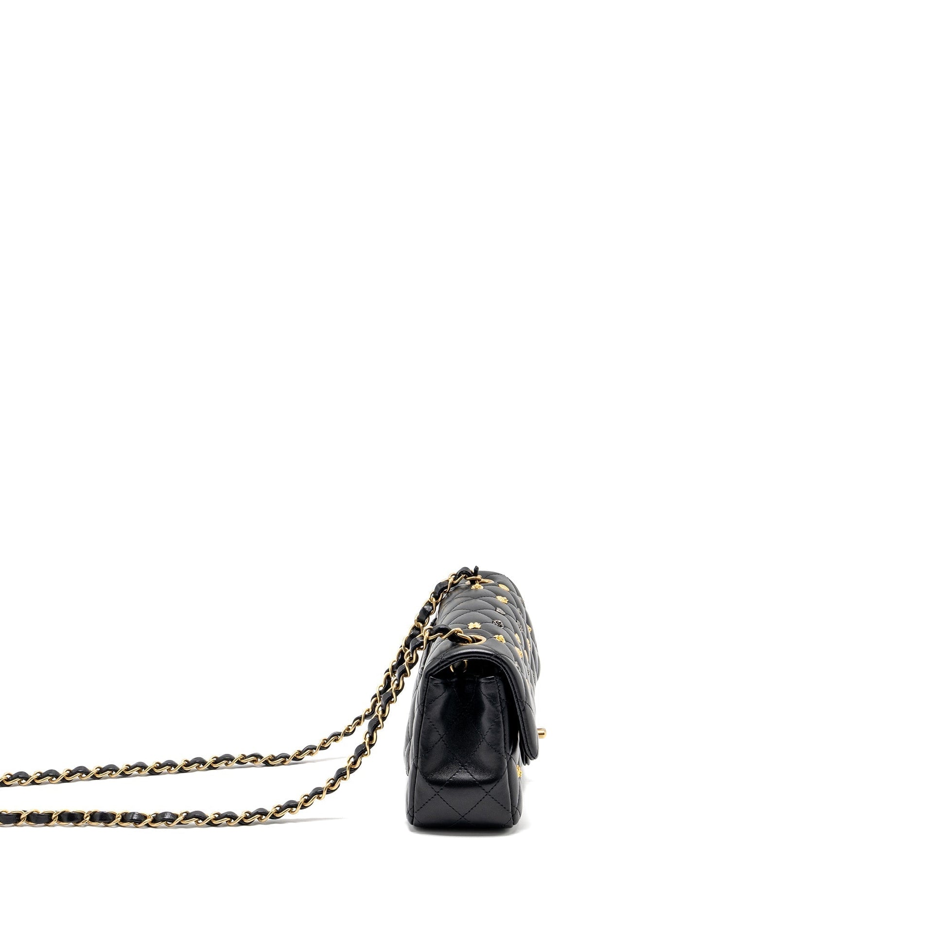 Chanel Rectangular Flap Charms Limited Edition Lambskin Black Gold Silver Key Chain