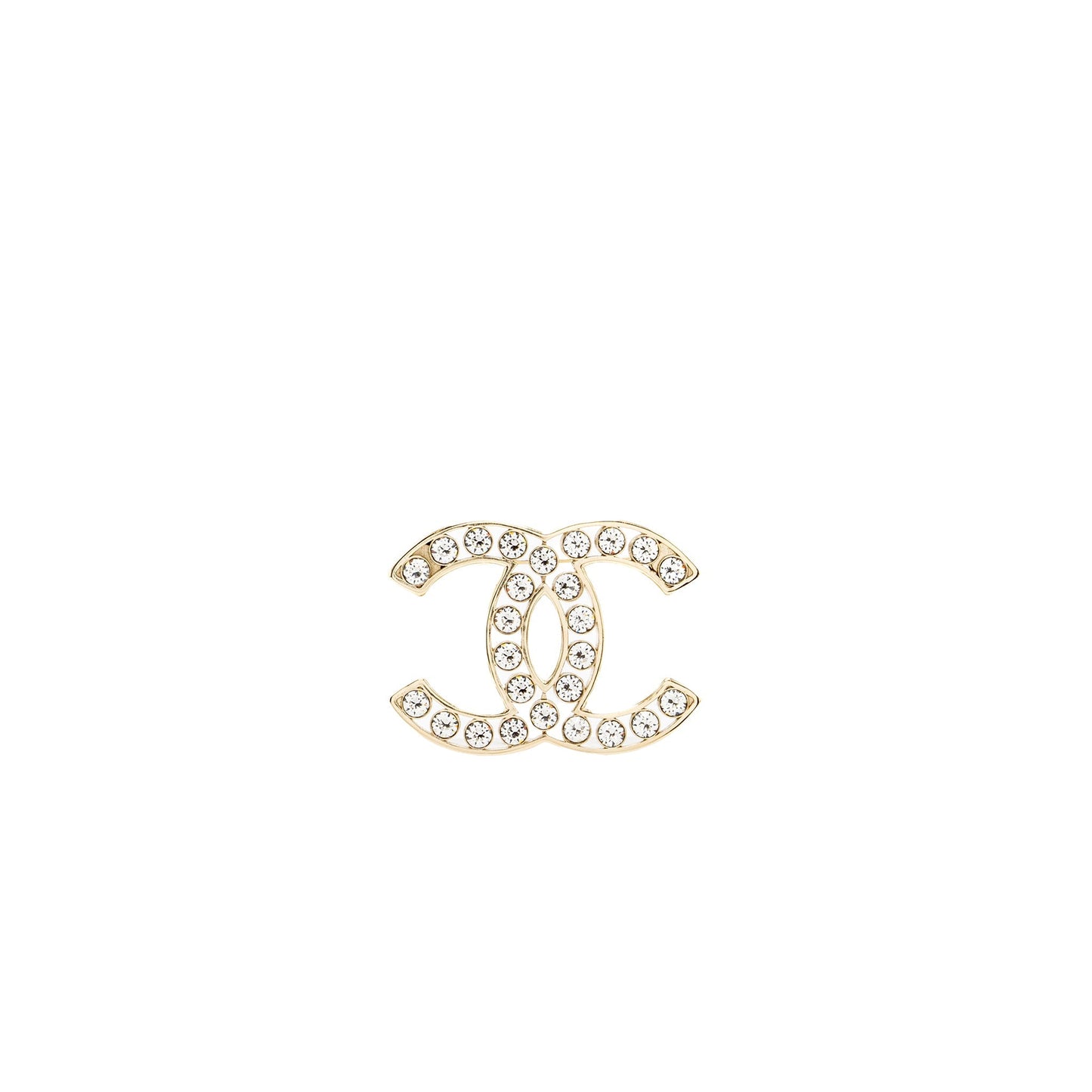 Chanel CC Logo Brooch Crystal Light Tone Gold Handbag Gold Tone