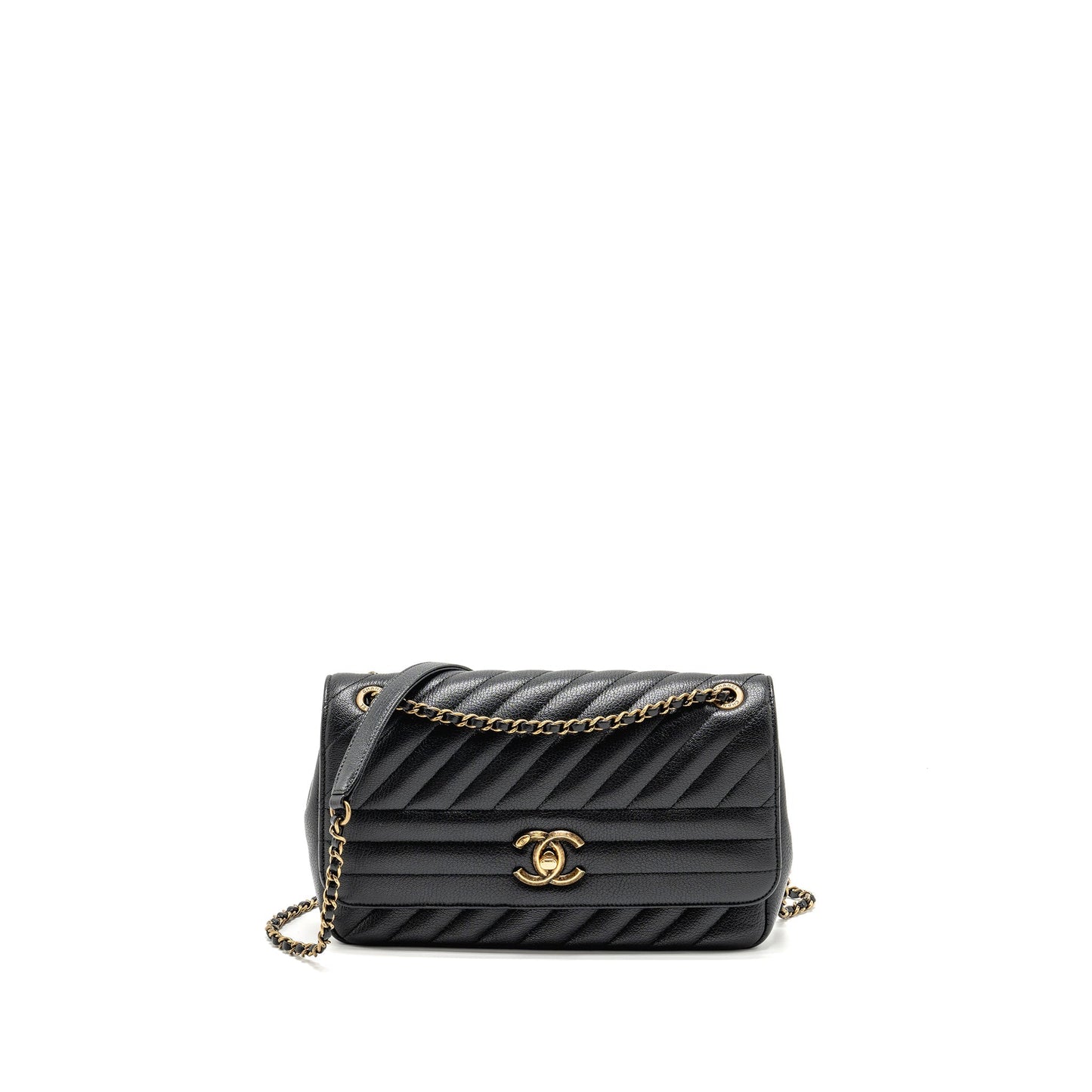 Chanel Diagnoal Flap Shiny Goatskin GHW Black Small Shoulder Bag