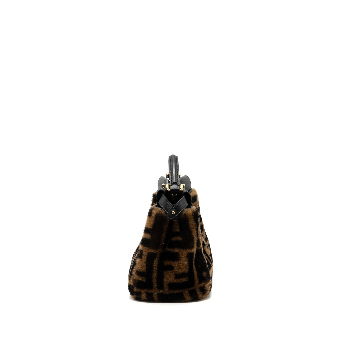 Fendi Peekaboo Shearling Handbag Black Brown Mini Travel Bag