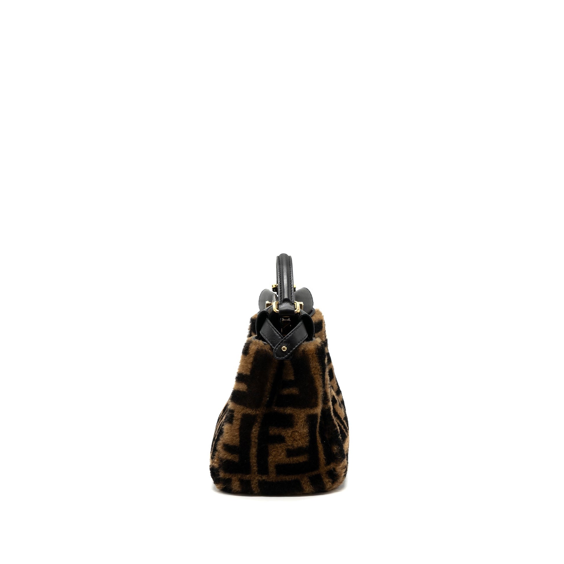 Fendi Peekaboo Shearling Handbag Black Brown Mini Travel Bag