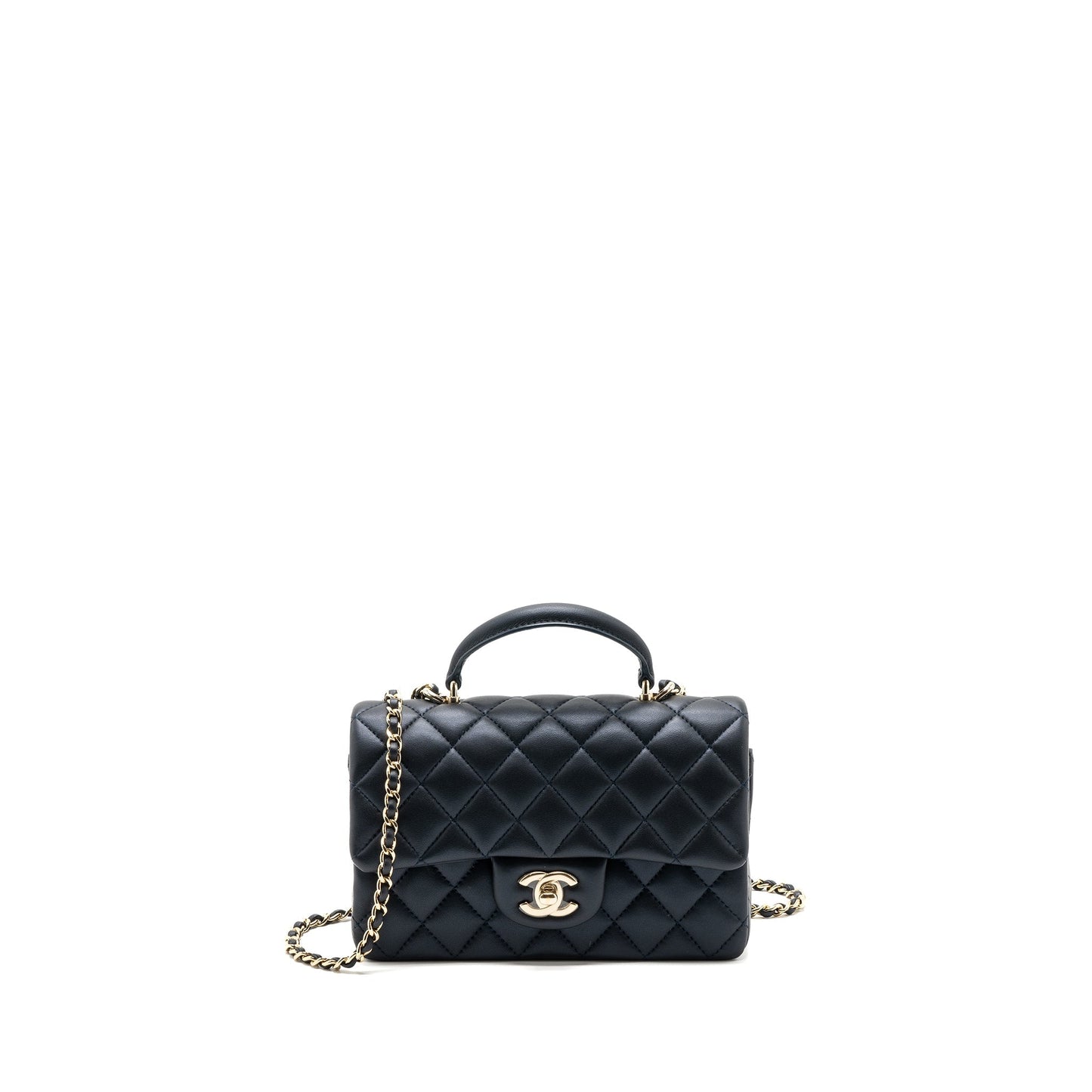 Chanel 22a Top Handle Rectangular Flap Lambskin Blue Shoulder Bag