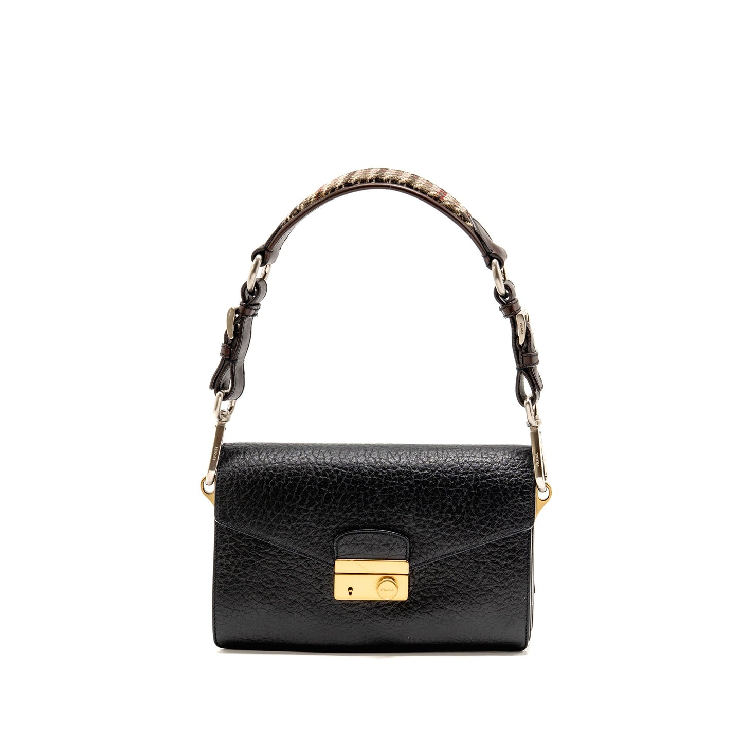 Prada Berlino Sound Purse Tweed Calfskin Multicolour Hardware Black Brown Travel Bag