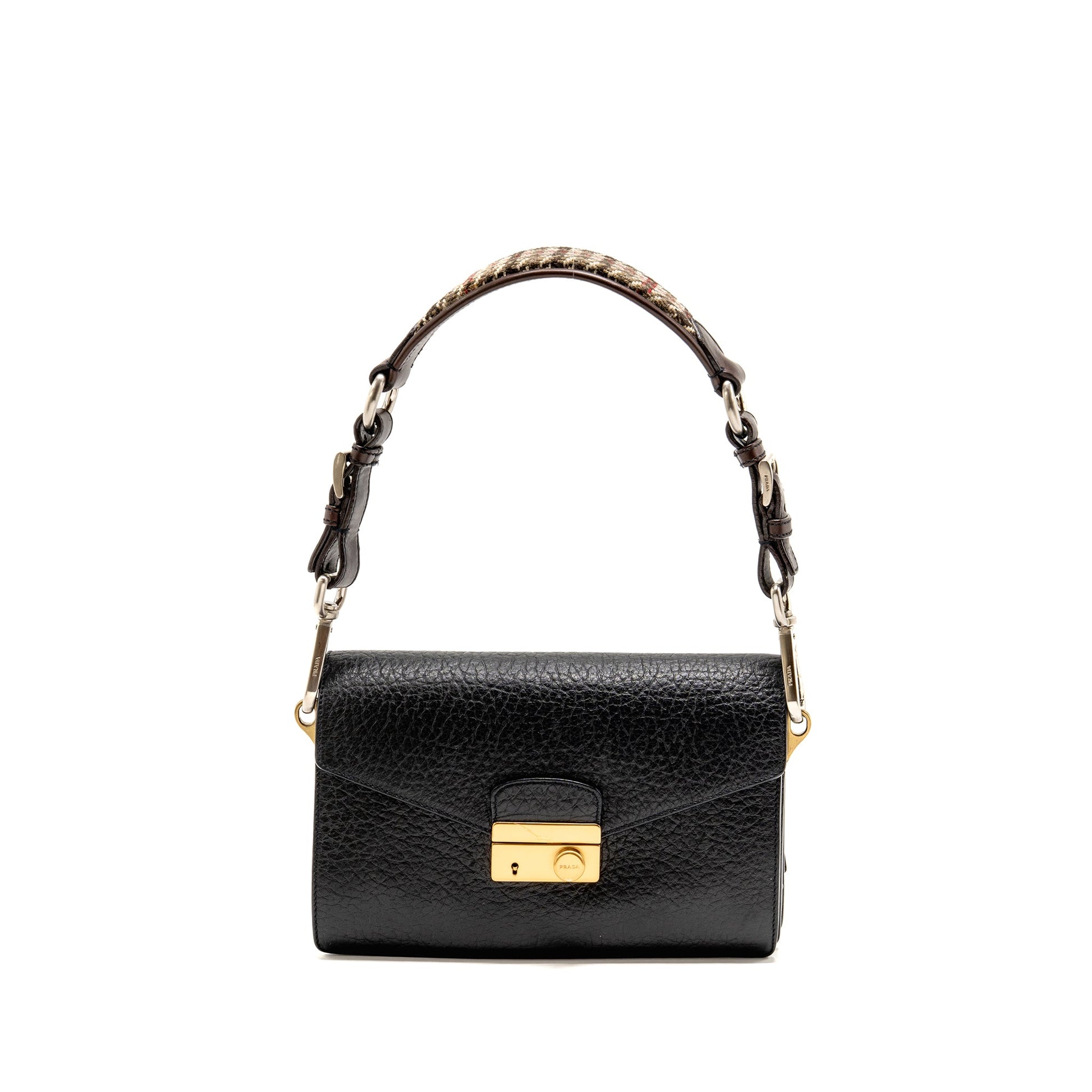 Prada Berlino Sound Purse Tweed Calfskin Multicolour Hardware Black Brown Travel Bag