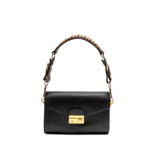 Prada Berlino Sound Purse Tweed Calfskin Multicolour Hardware Black Brown Travel Bag