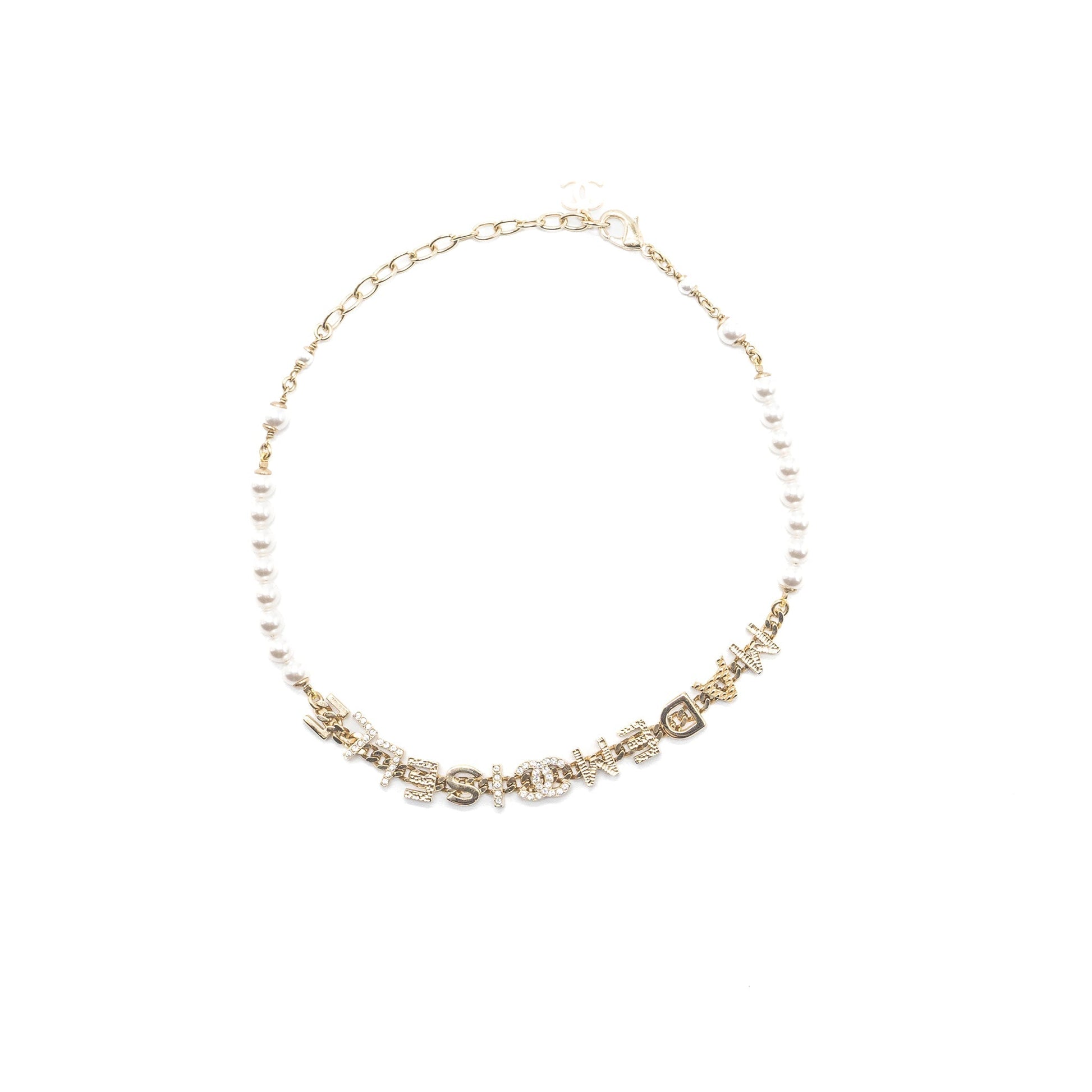 Chanel Letter Pearl Chocker Crystal Light Tone Gold Handbag