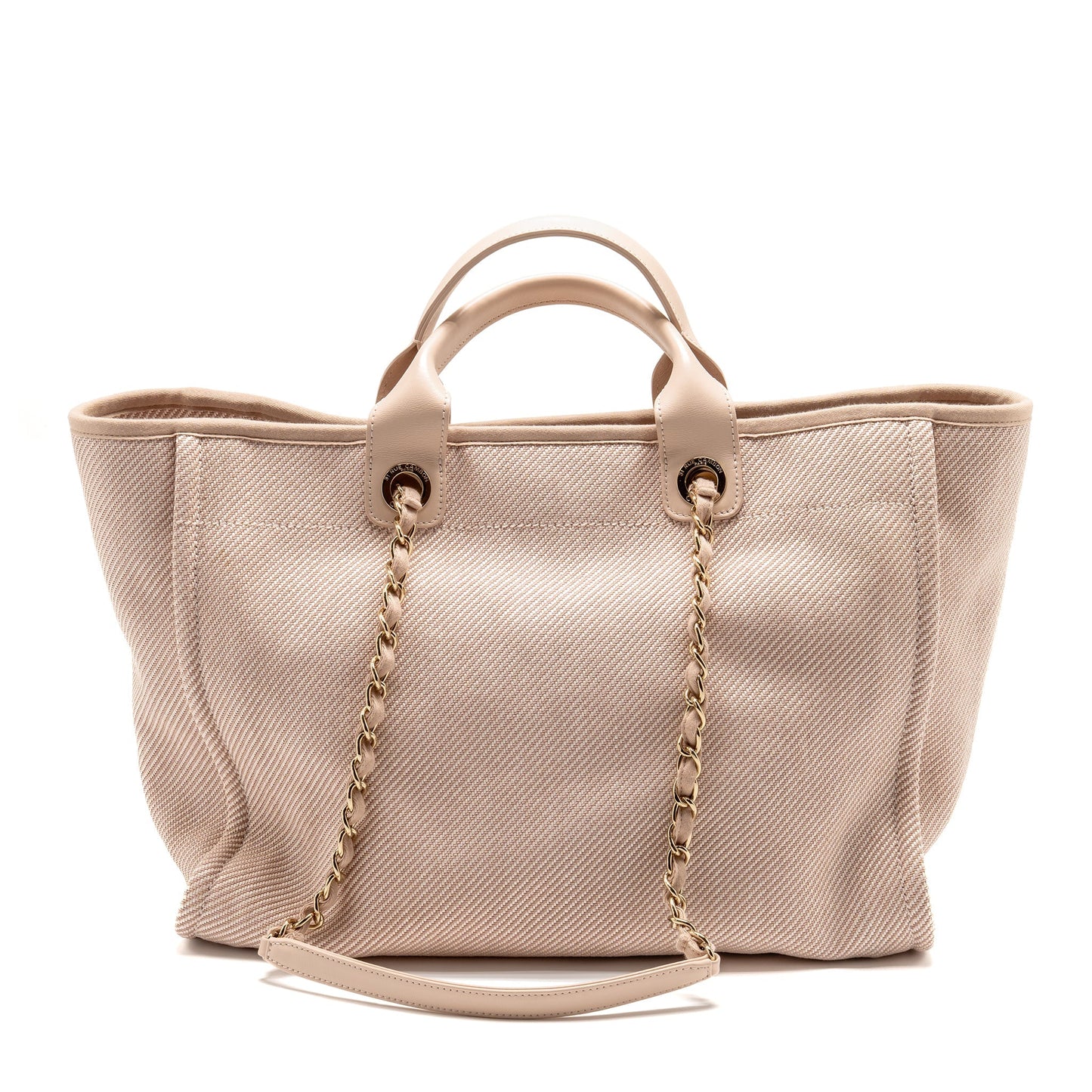 Chanel Deauville Shopping Calfskin Light LGHW White Pink Canvas Tote Bag