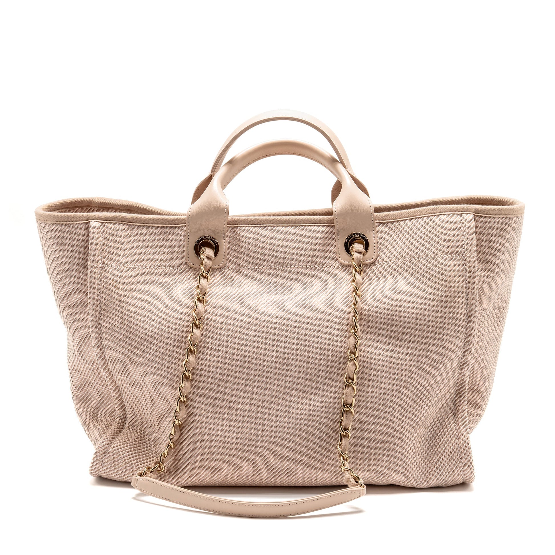 Chanel Deauville Shopping Calfskin Light LGHW White Pink Canvas Tote Bag