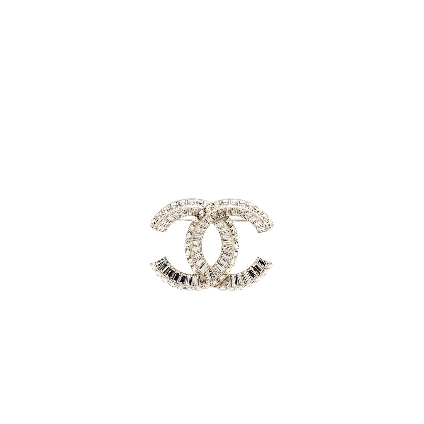 Chanel cc logo brooch crystal tone Silver Handbag