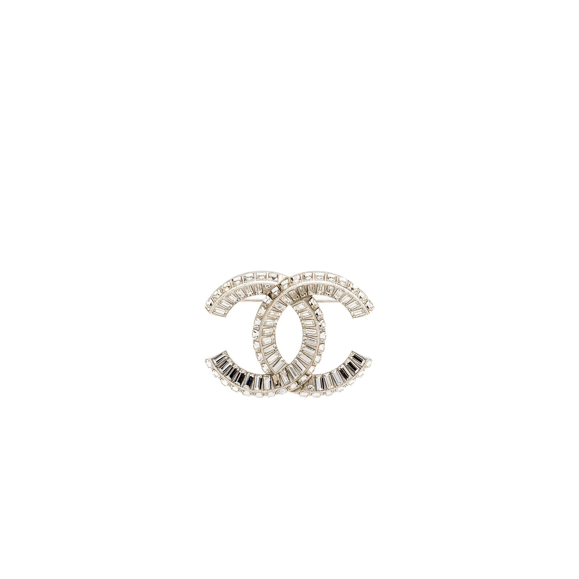 Chanel cc logo brooch crystal tone Silver Handbag