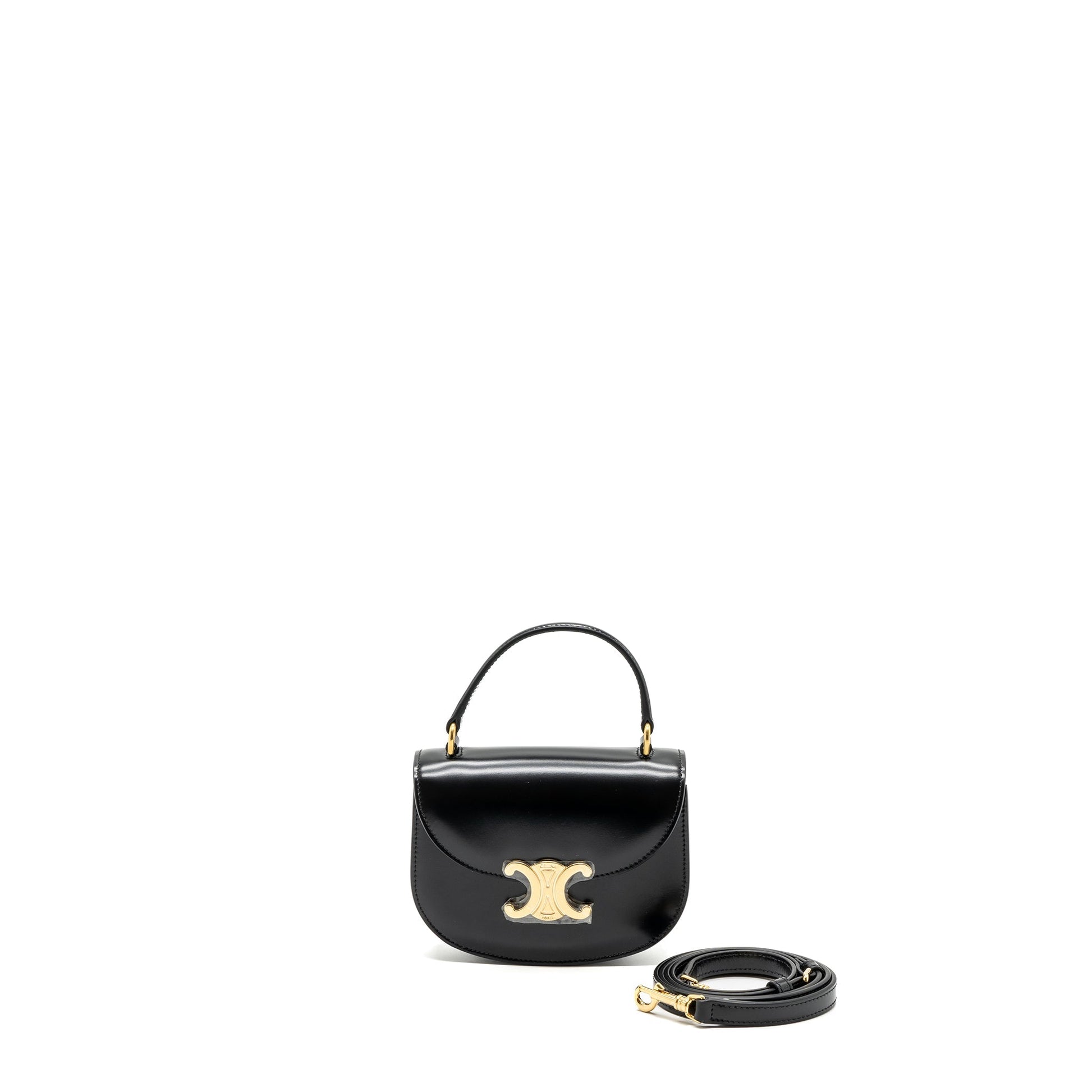 Celine Besace Shiny Calfskin Handbag Black Mini Travel Bag