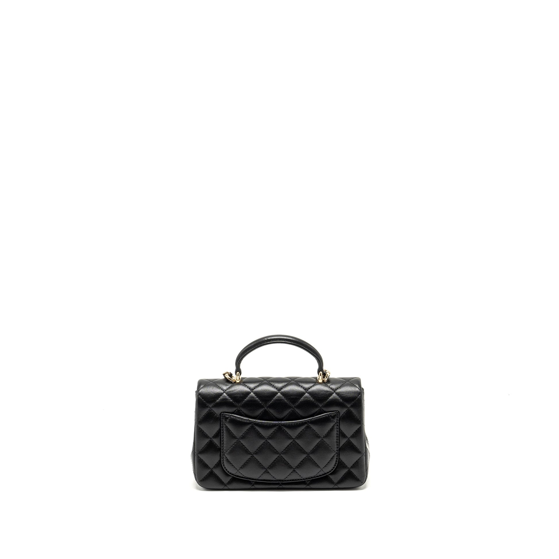 Chanel Top Handle Rectangular Flap Lambskin LGHW Black Shoulder Bag 17