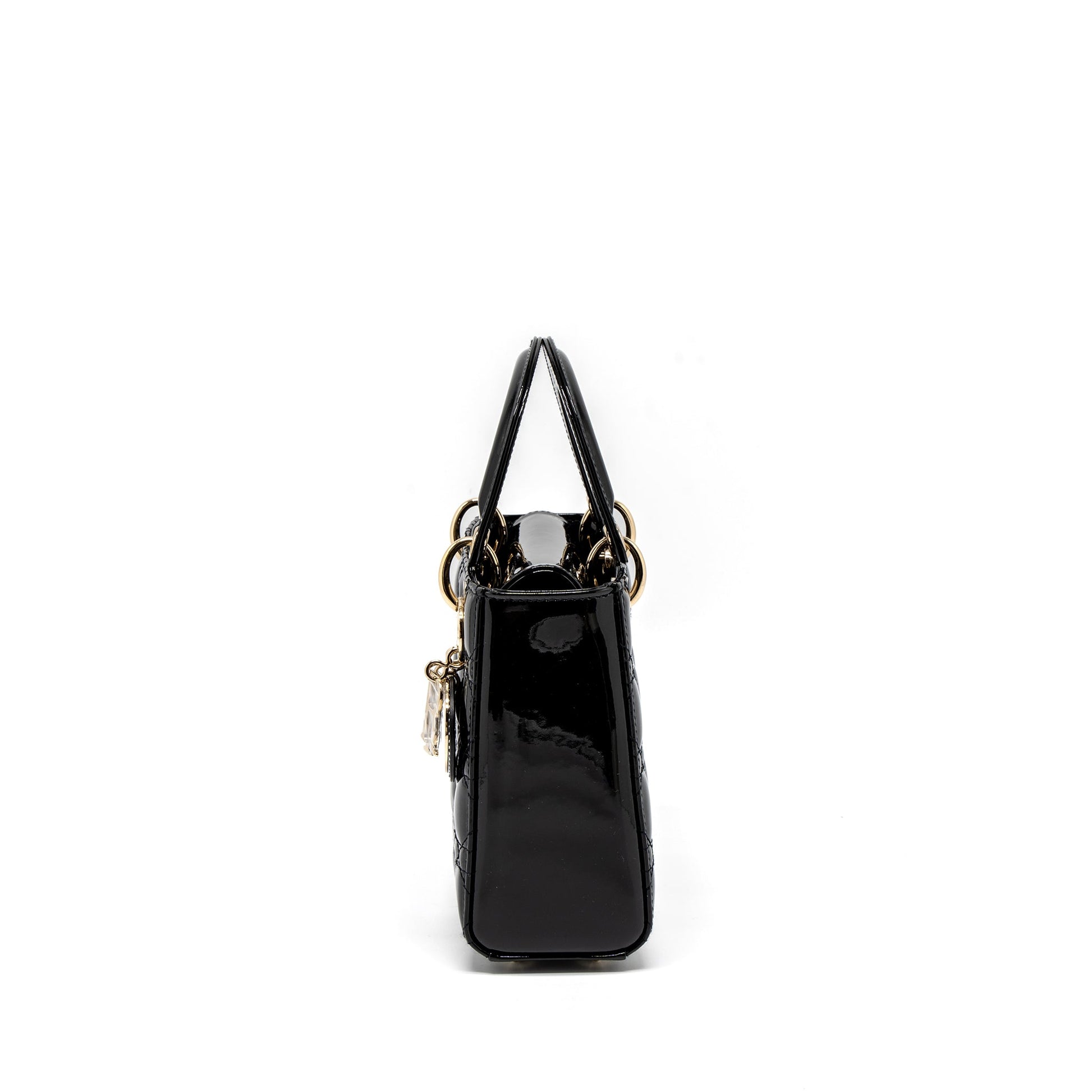 Dior Lady Purse Patent Handbag Black Small Travel Bag