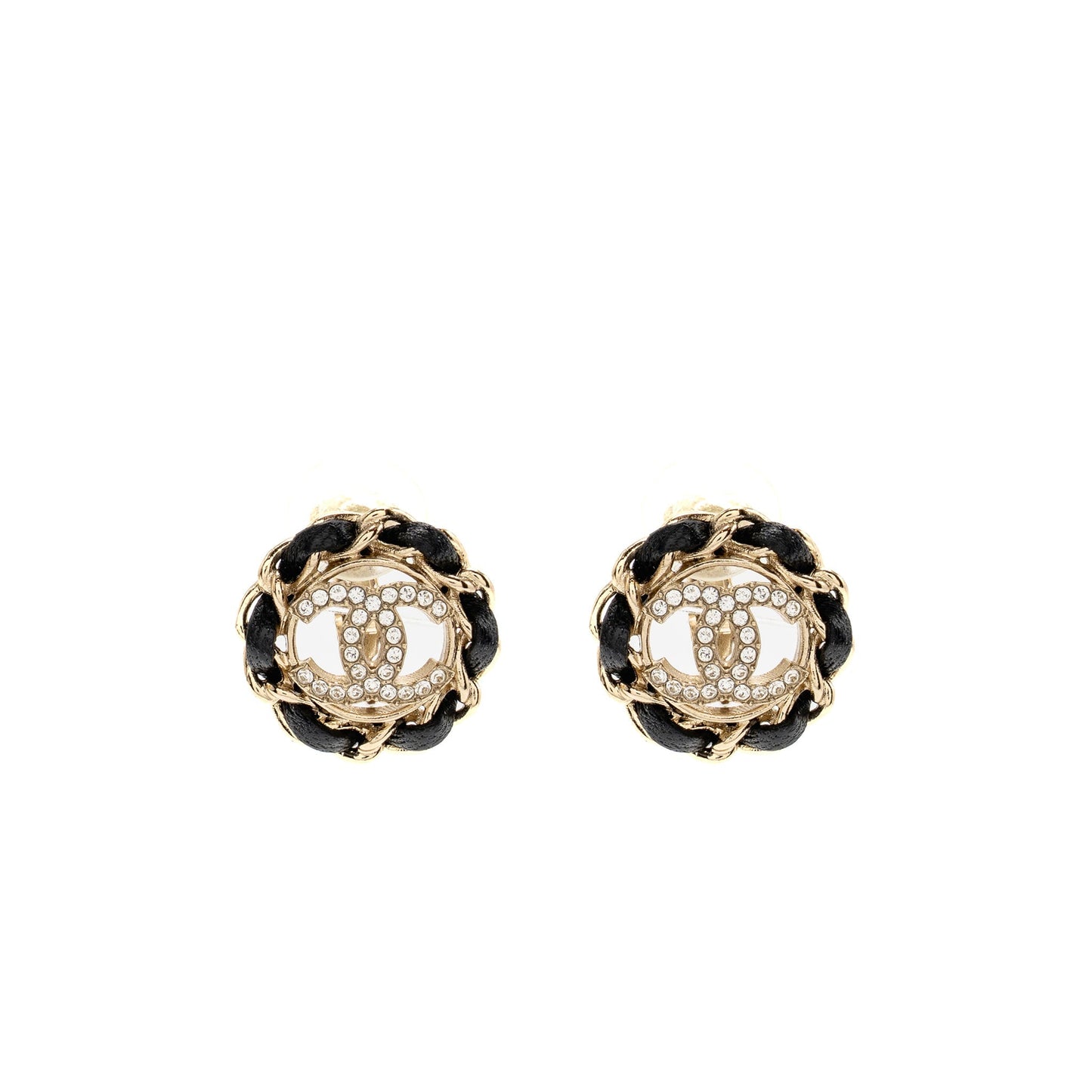 Chanel round cc logo ear clips light Gold Leather Handbag