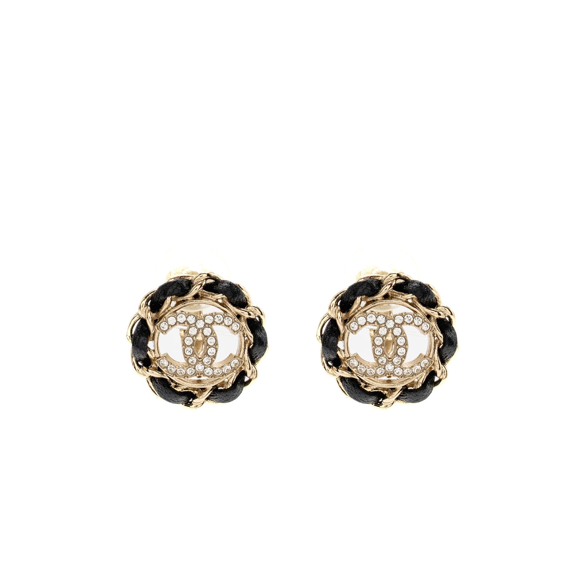 Chanel round cc logo ear clips light Gold Leather Handbag