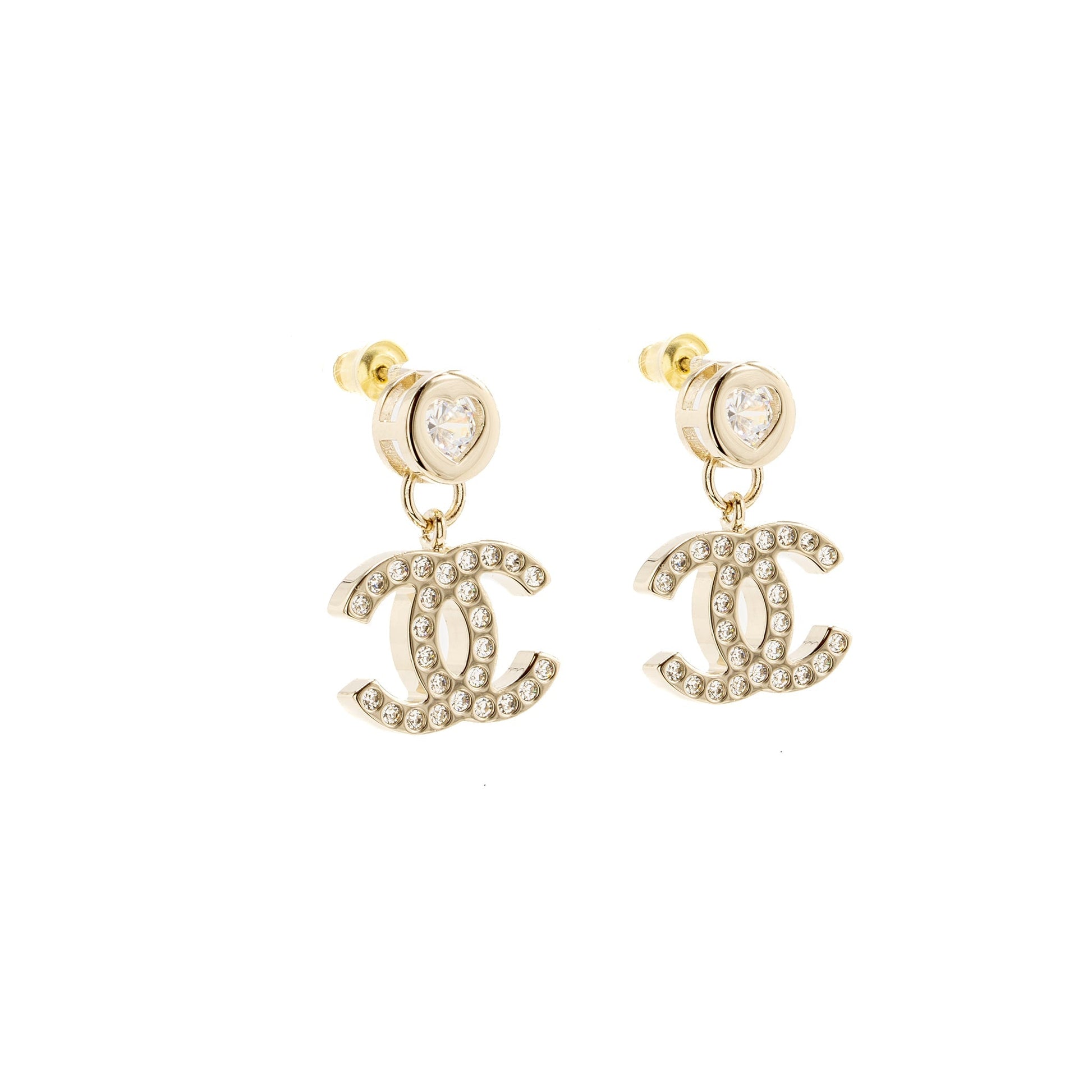 Chanel Heart Shape CC Logo Drop Crystal Gold Handbag