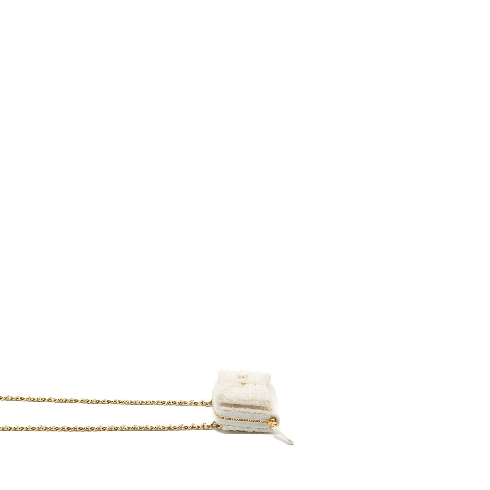 Chanel Bow Card Holder Tweed LGHW Microchip White Wallet Case