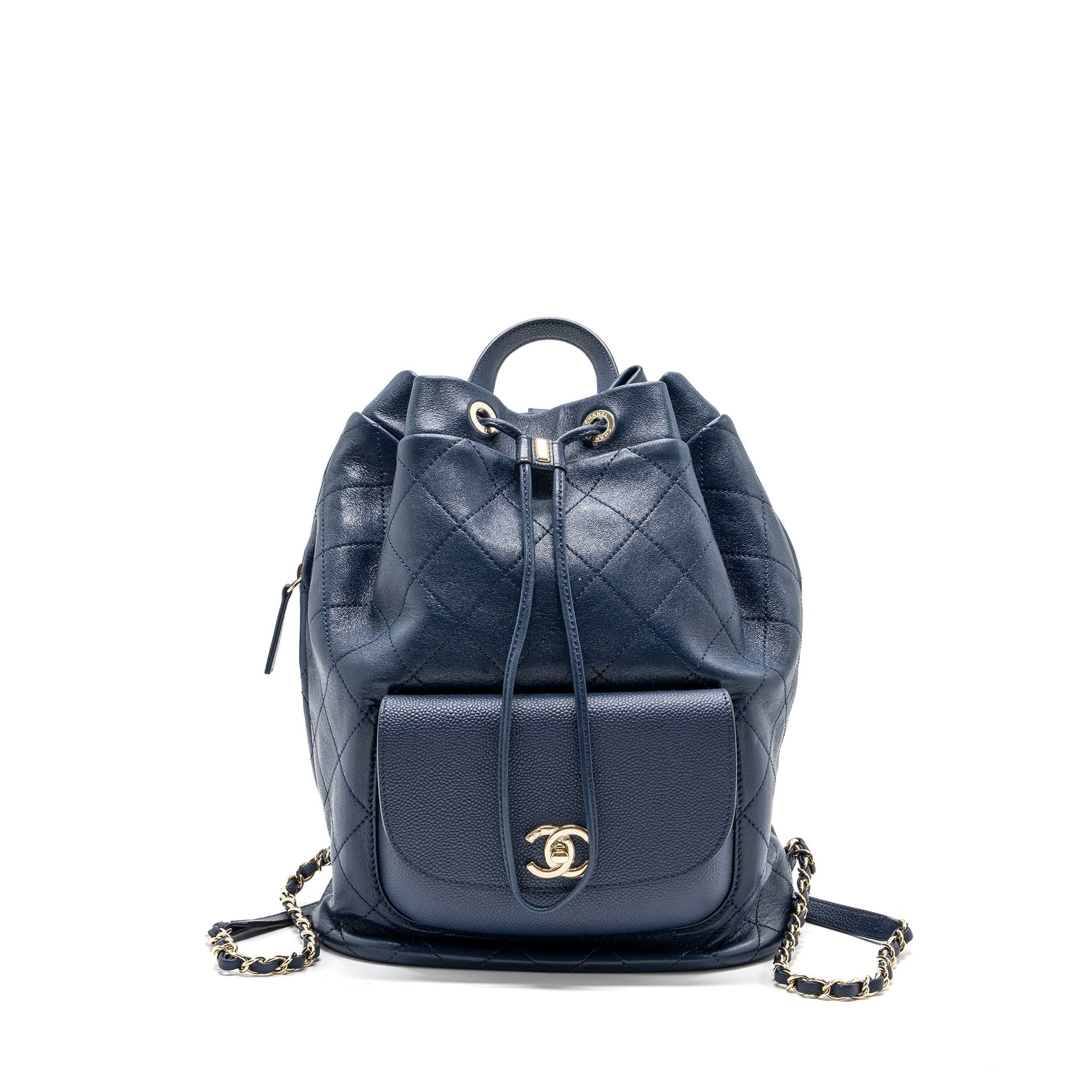 Chanel Drawstring Backpack Lambskin Grained Calfskin Dark Blue Jewelry