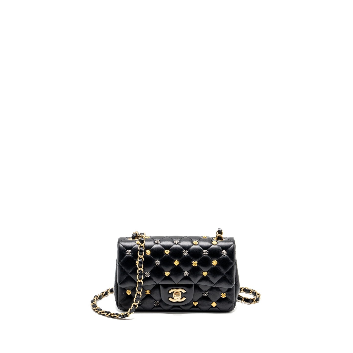 Chanel Rectangular Flap Charms Limited Edition Lambskin Black Gold Silver Key Chain