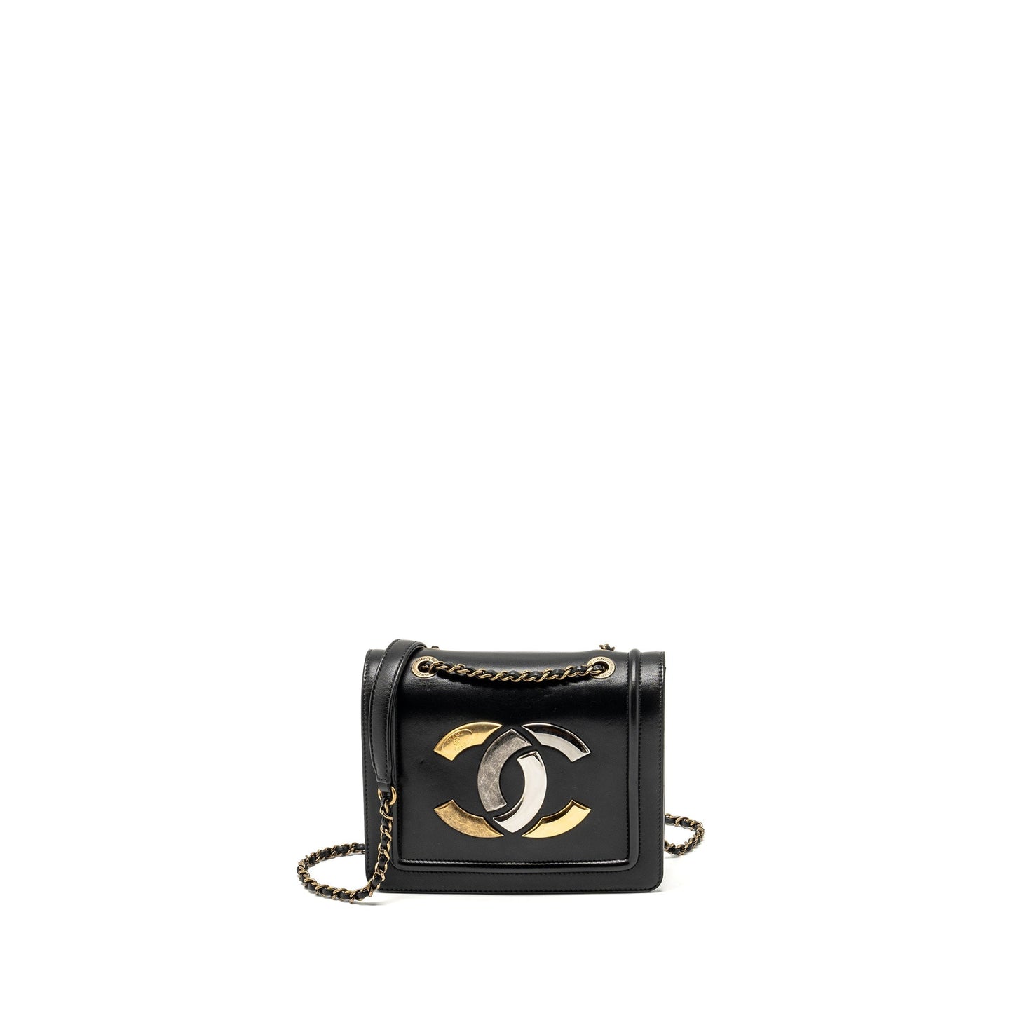 Chanel CC logo square flap lambskin SHW Black Shoulder Bag