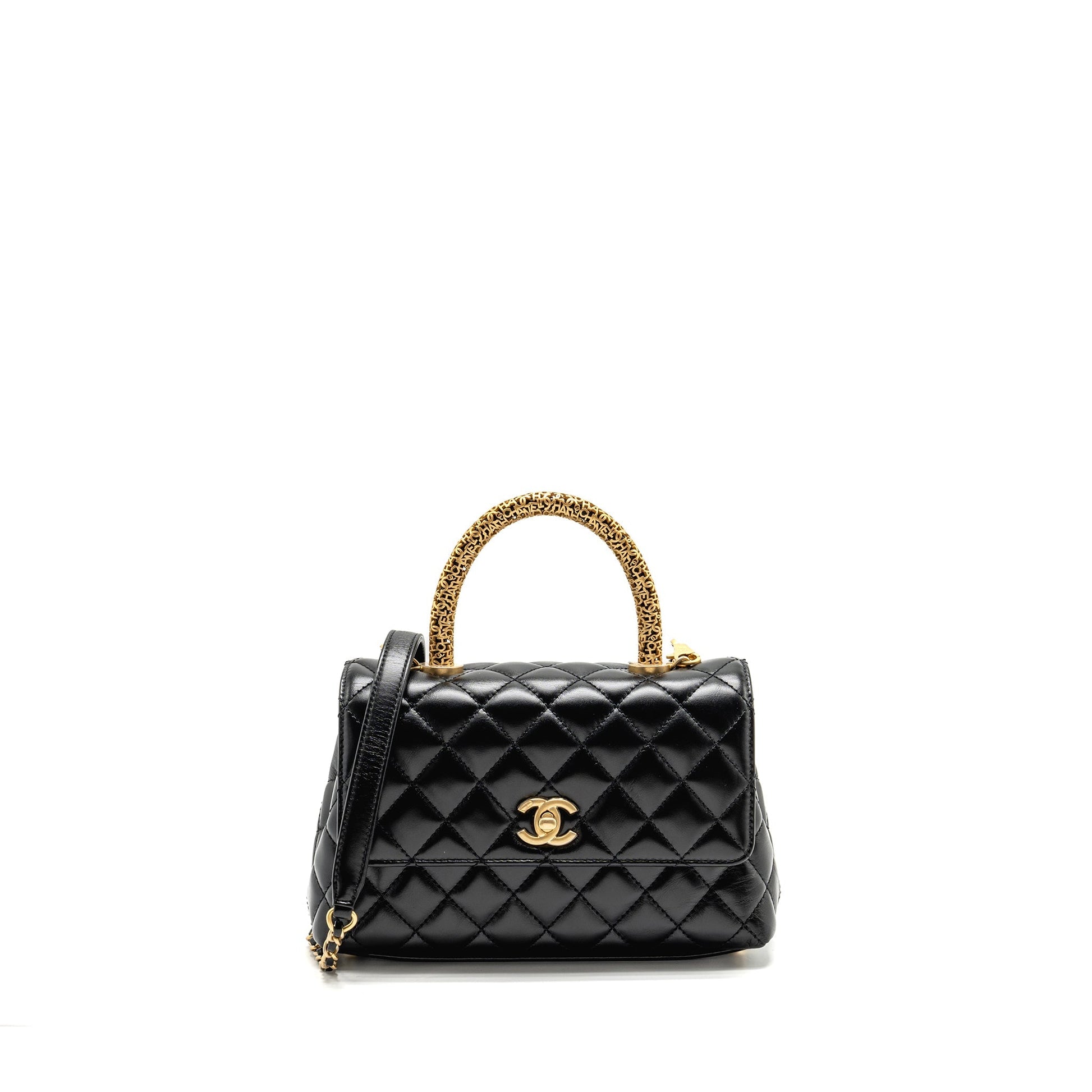 Chanel Detailed alfskin GHW Microchip Black Small Shoulder Bag