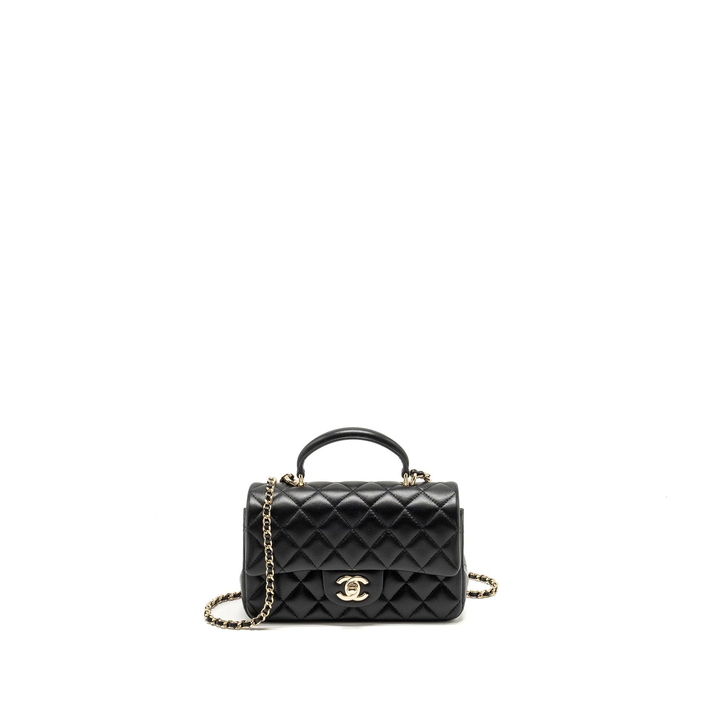 Chanel Top Handle Rectangular Flap Lambskin LGHW Black Shoulder Bag 17
