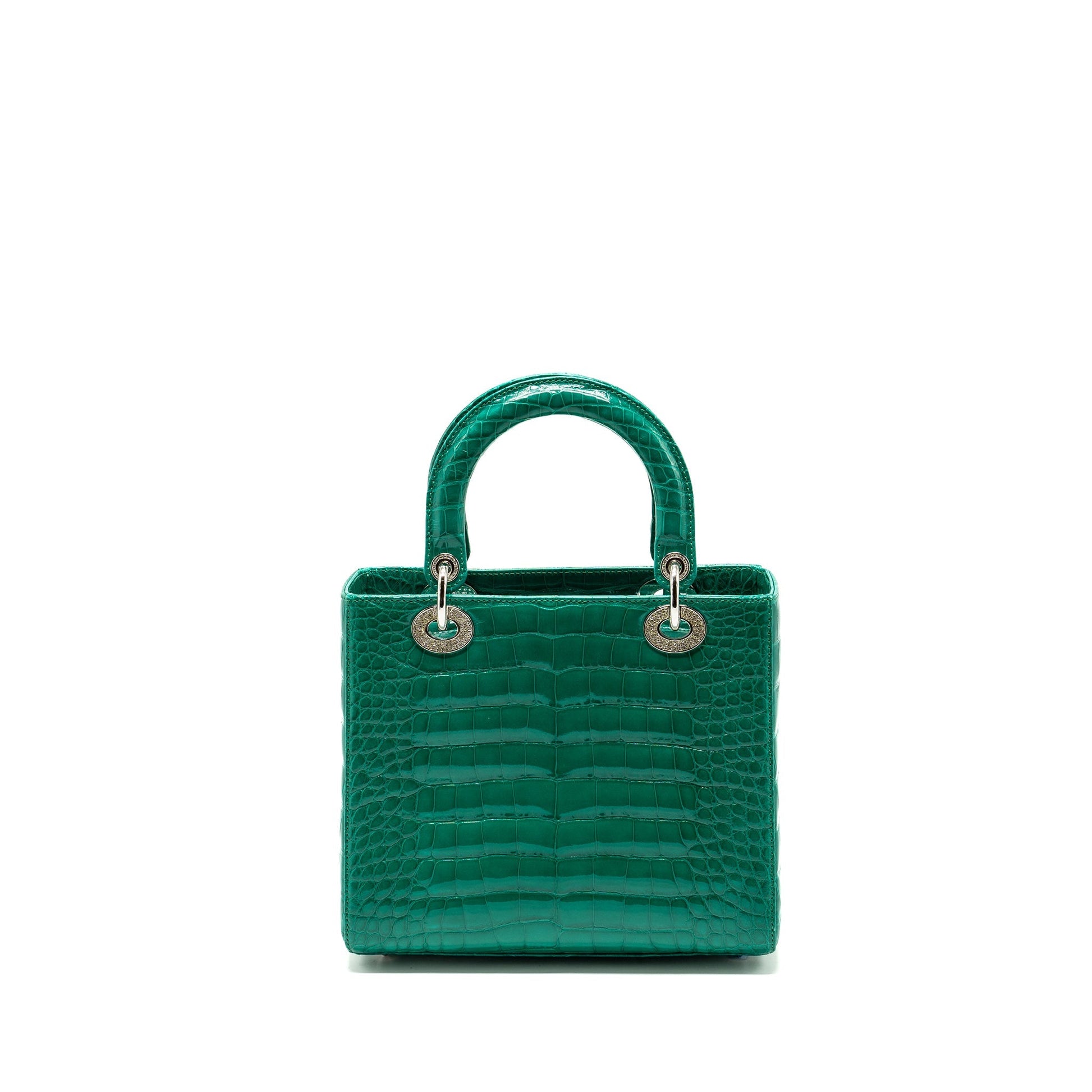 Dior Lady Crocodile With Crystal Handbag Green Medium Travel Bag