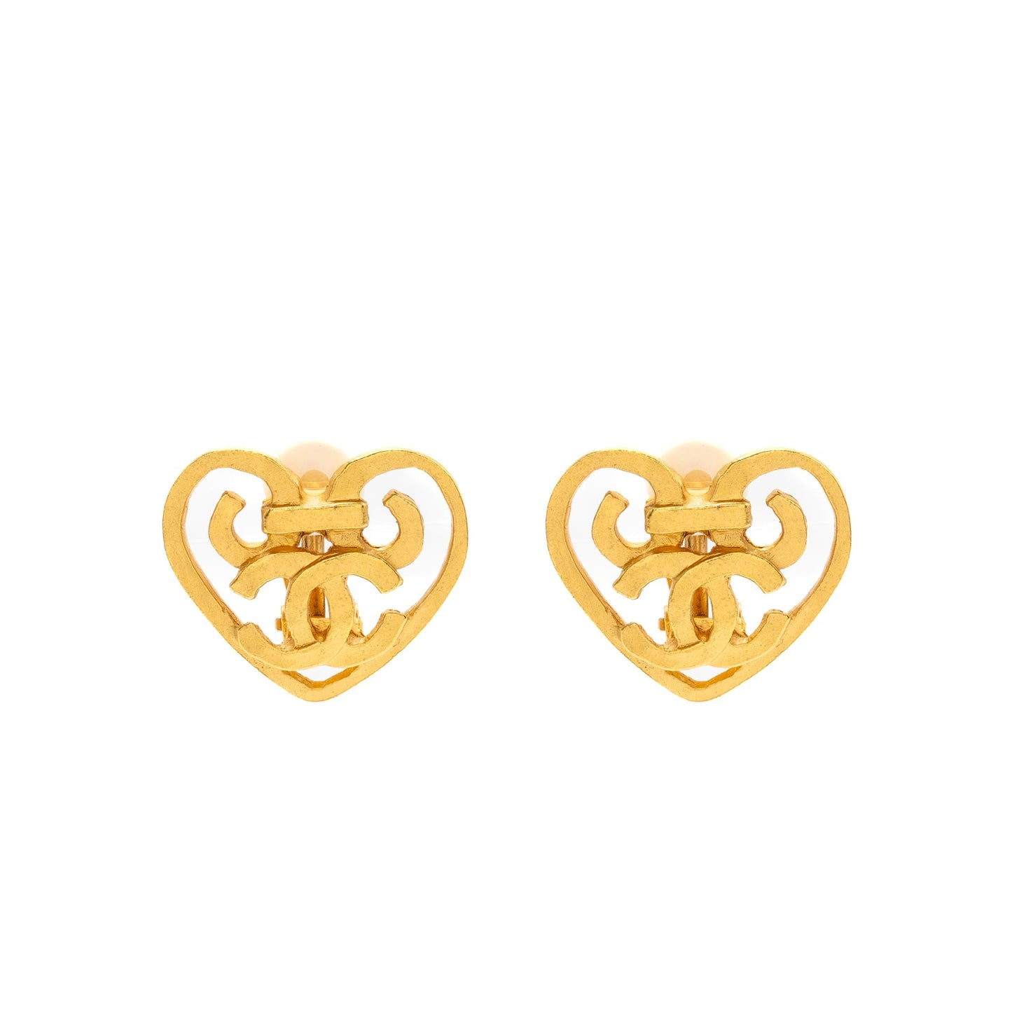 Chanel Heart Shape CC Logo Ear Clips Gold Handbag