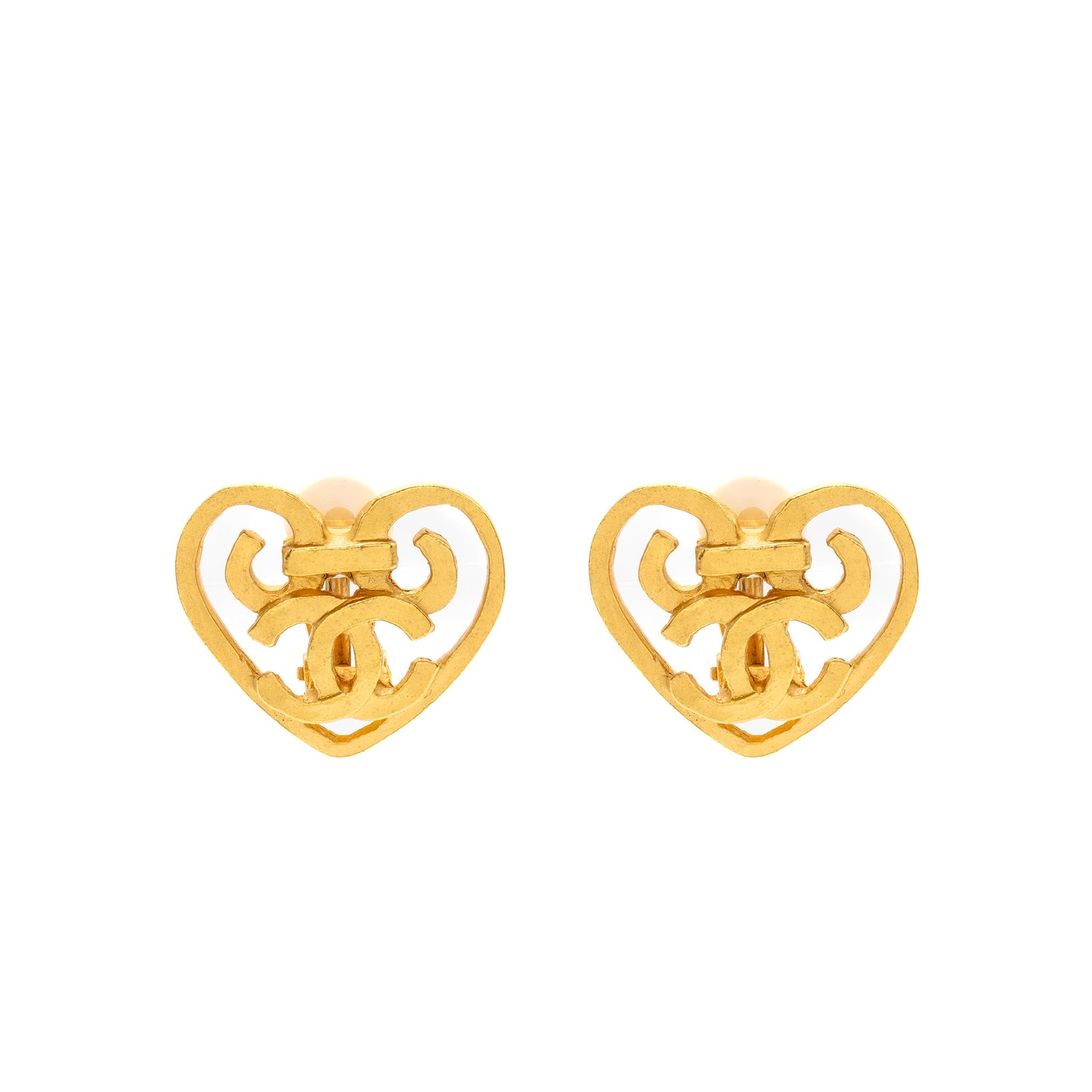 Chanel Heart Shape CC Logo Ear Clips Gold Handbag