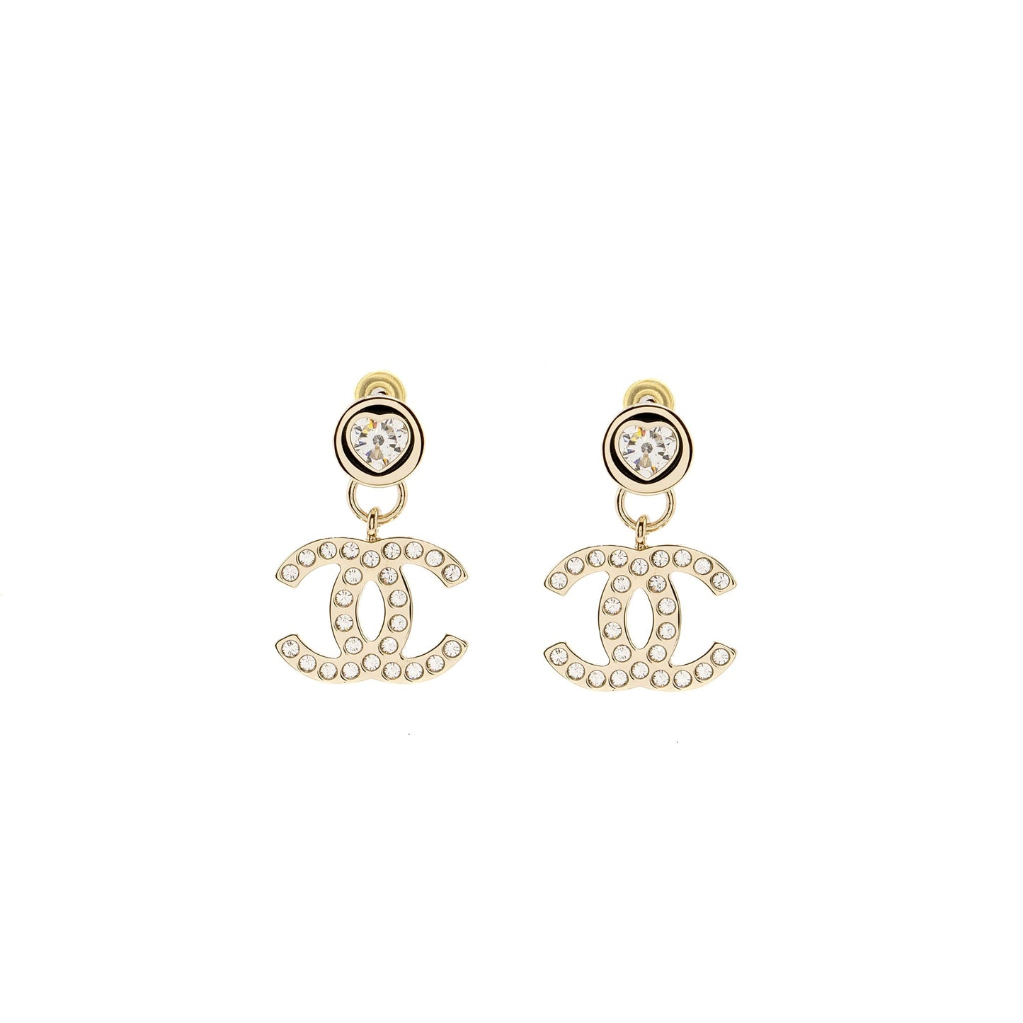 Chanel Heart Shape CC Logo Drop Crystal Gold Handbag