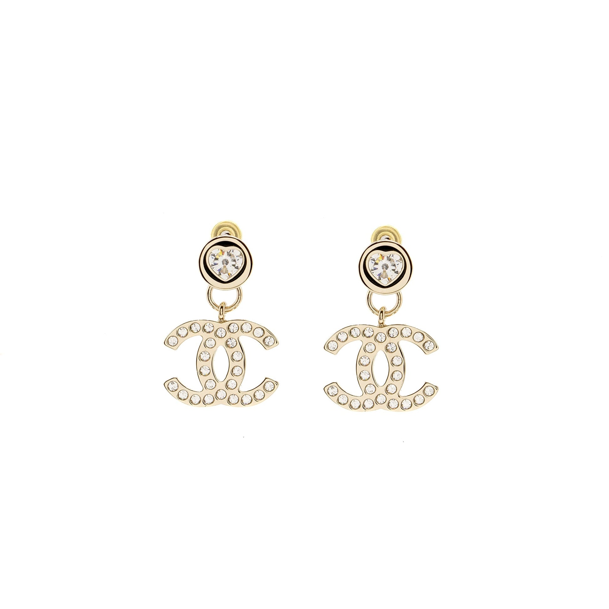 Chanel Heart Shape CC Logo Drop Crystal Gold Handbag