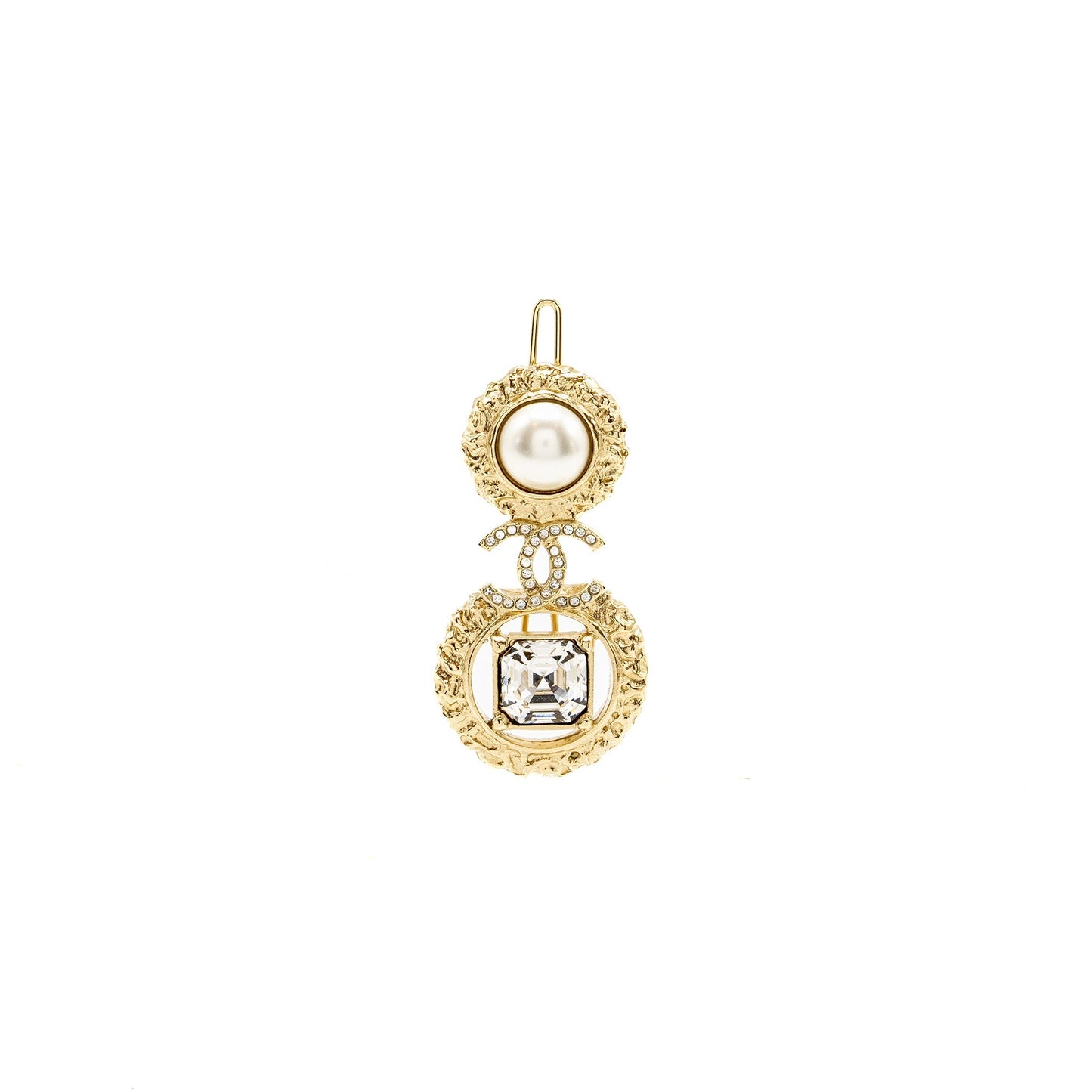 Chanel CC Logo Hair Clip Crystal Pearl Gold Handbag