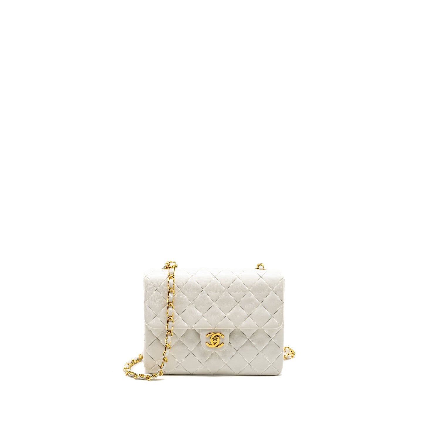 Chanel quilted square flap lambskin GHW White Shoulder Bag