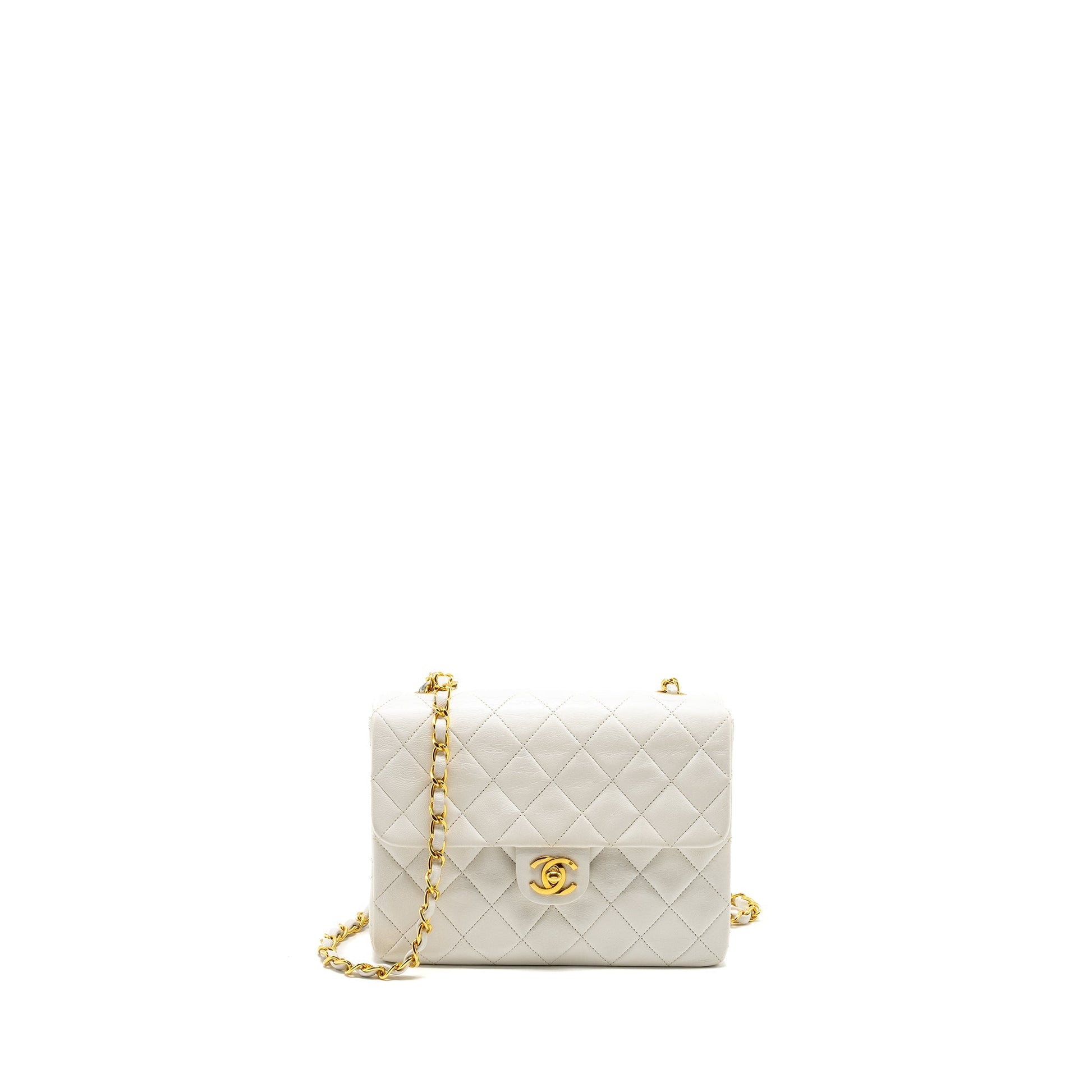 Chanel quilted square flap lambskin GHW White Shoulder Bag