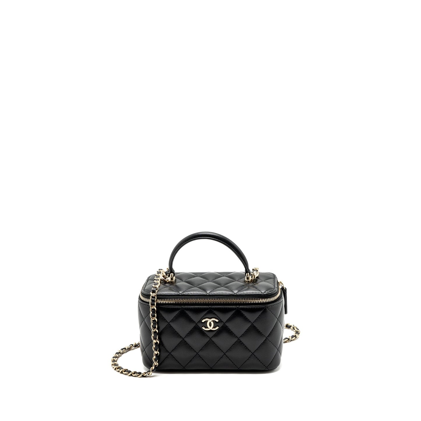 Chanel Top Handle Long Vanity Lambskin LGHW Black Handbag Black Lghwmicrochip
