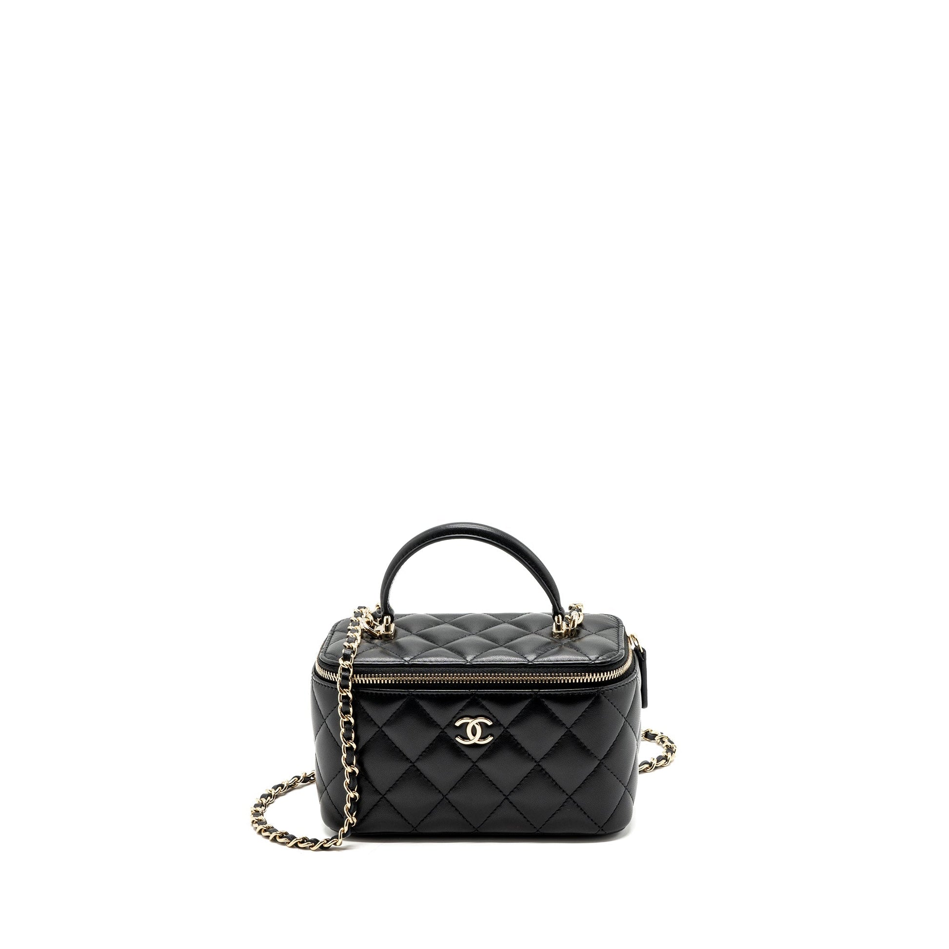 Chanel Top Handle Long Vanity Lambskin LGHW Black Handbag Black Lghwmicrochip