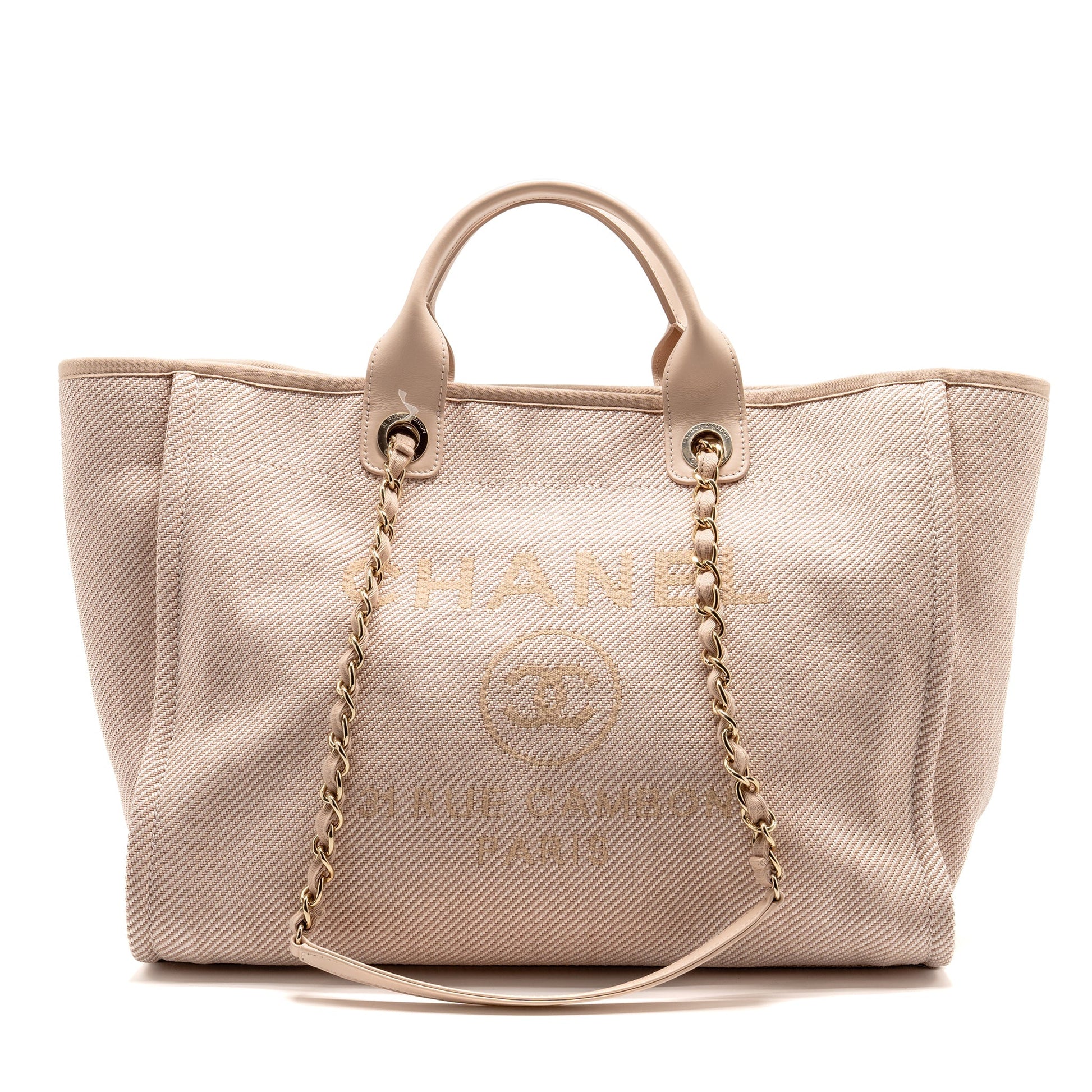 Chanel Deauville Shopping Calfskin Light LGHW White Pink Canvas Tote Bag