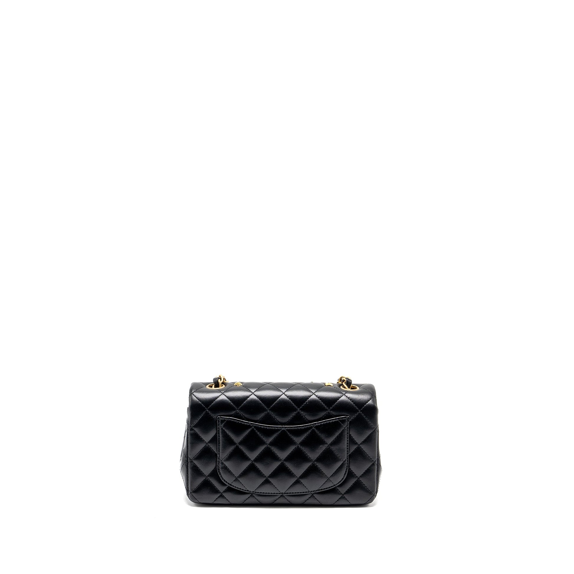 Chanel Rectangular Flap Charms Limited Edition Lambskin Black Gold Silver Key Chain