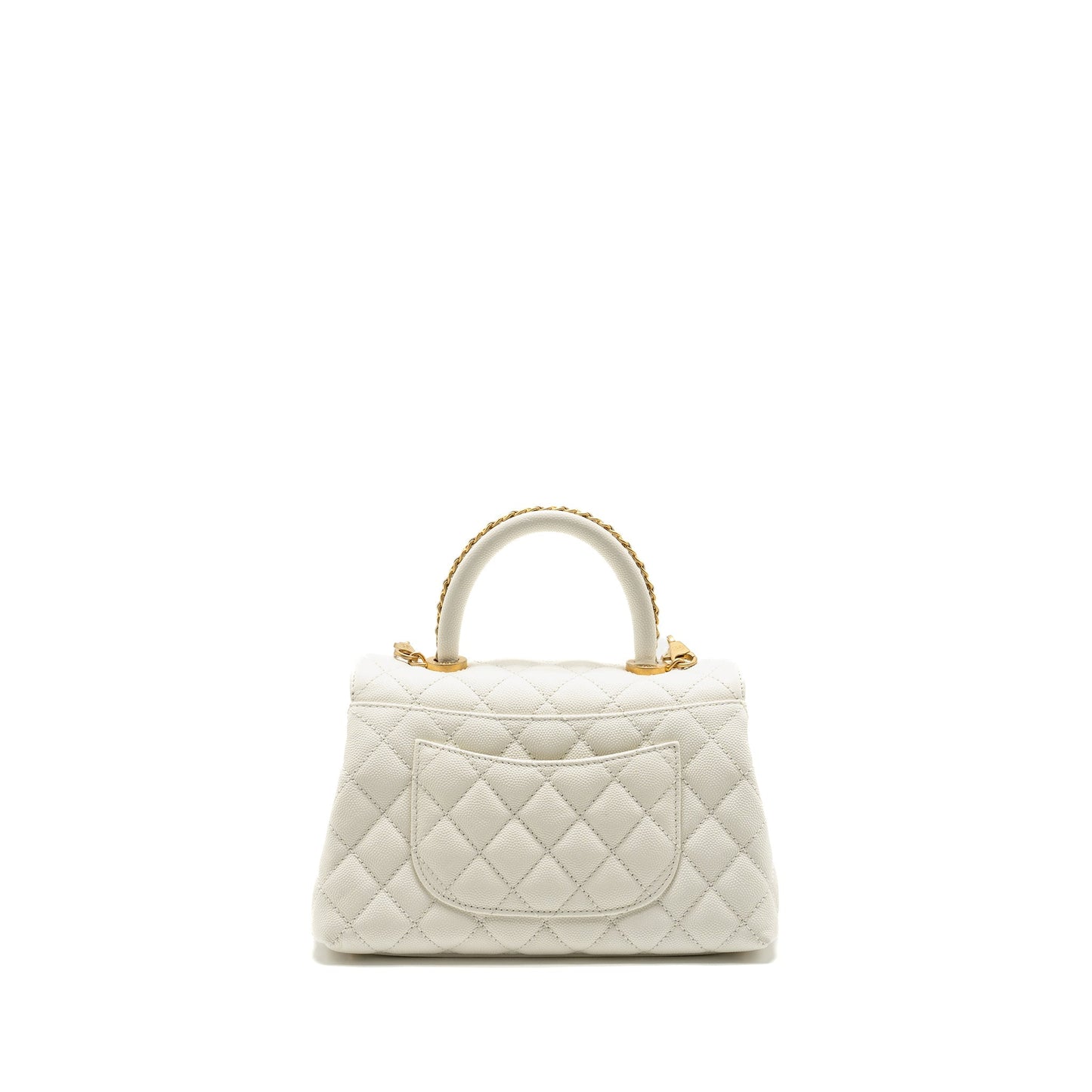 Chanel Detailed Top Handle Coco Handle Caviar White Small Handbag