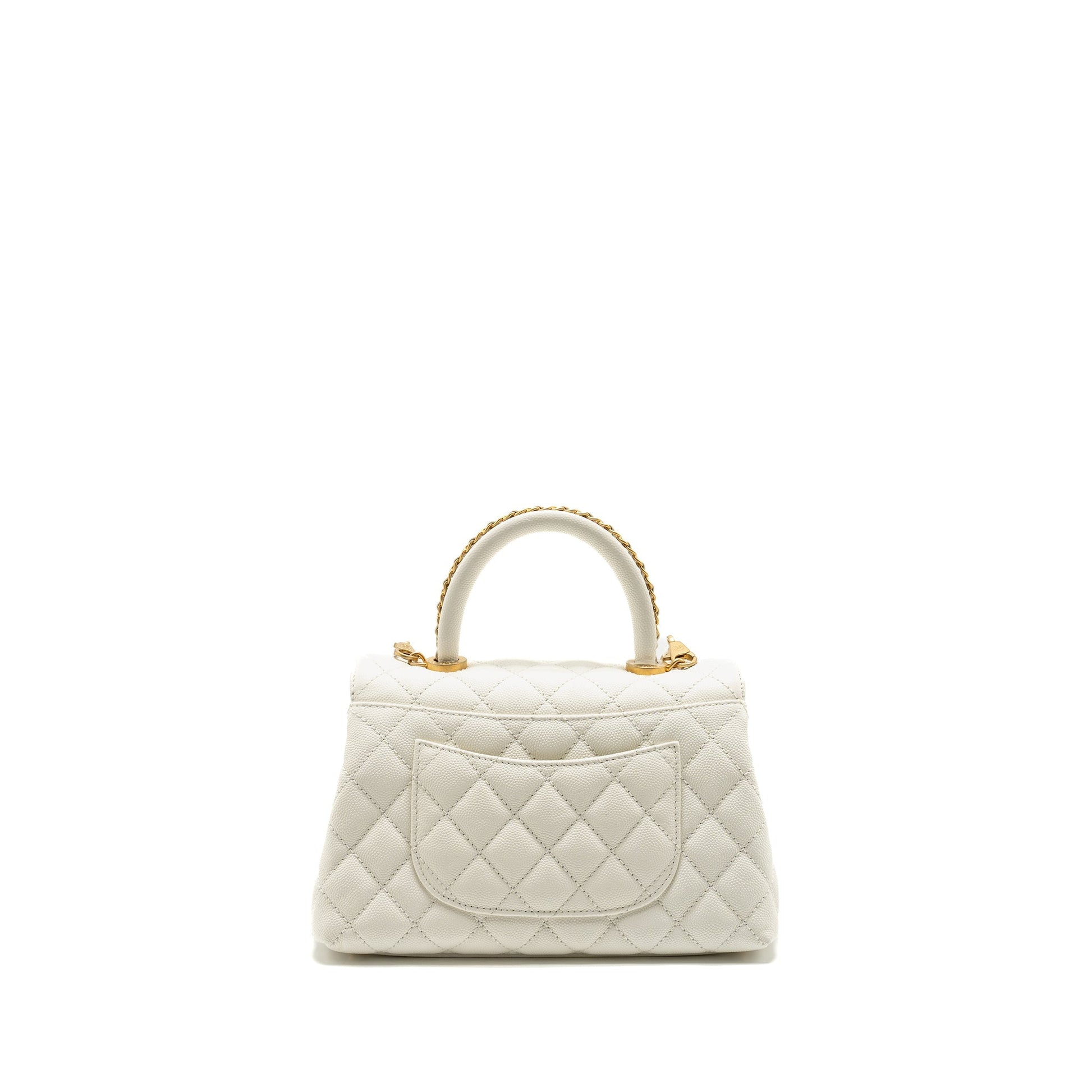 Chanel Detailed Top Handle Coco Handle Caviar White Small Handbag
